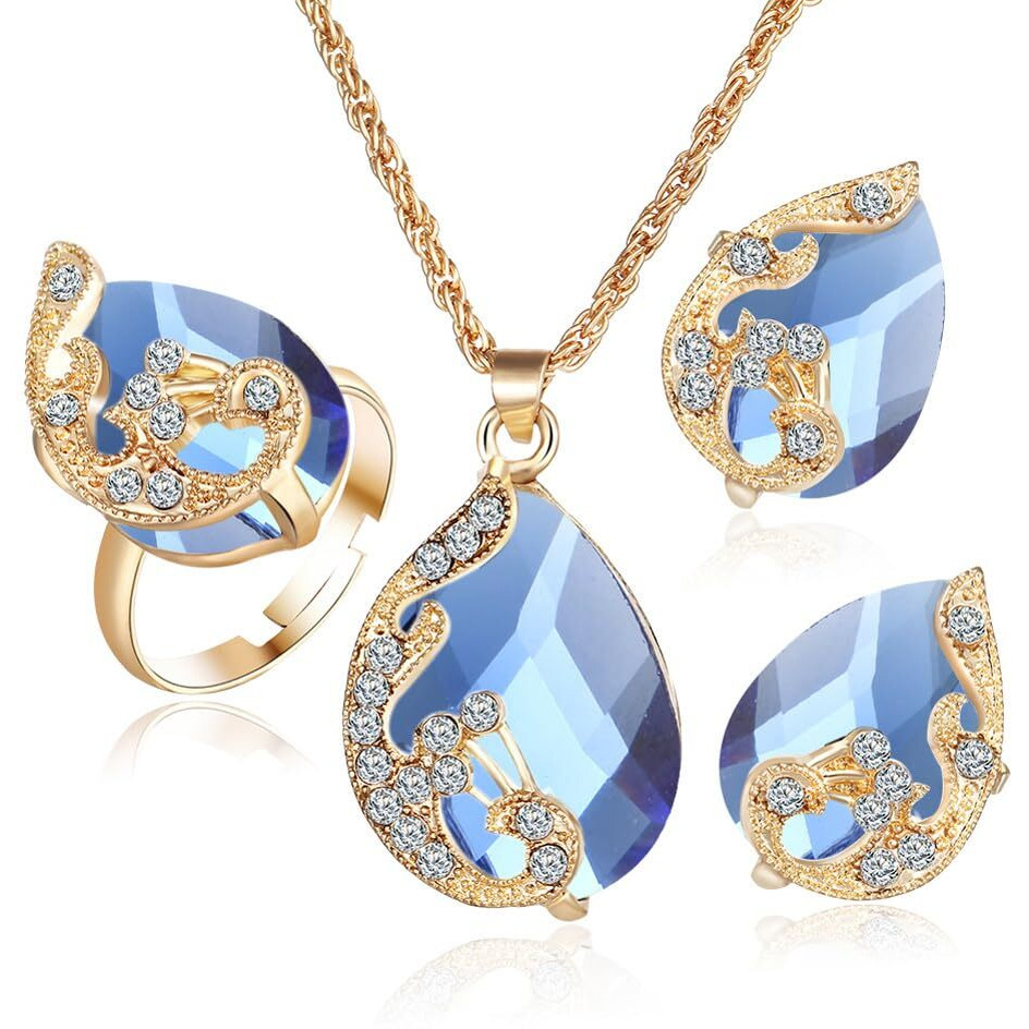 Shining Diva Fashion Latest Stylish Design Crystal Pendant Necklace Jewellery Set for Women (rrsd15796s) (Blue)