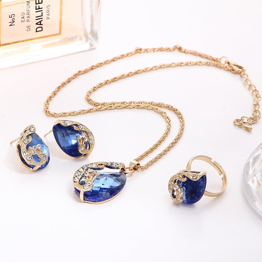 Shining Diva Fashion Latest Stylish Design Crystal Pendant Necklace Jewellery Set for Women (rrsd15796s) (Blue)