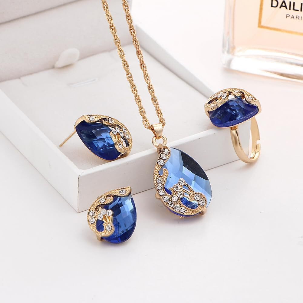 Shining Diva Fashion Latest Stylish Design Crystal Pendant Necklace Jewellery Set for Women (rrsd15796s) (Blue)