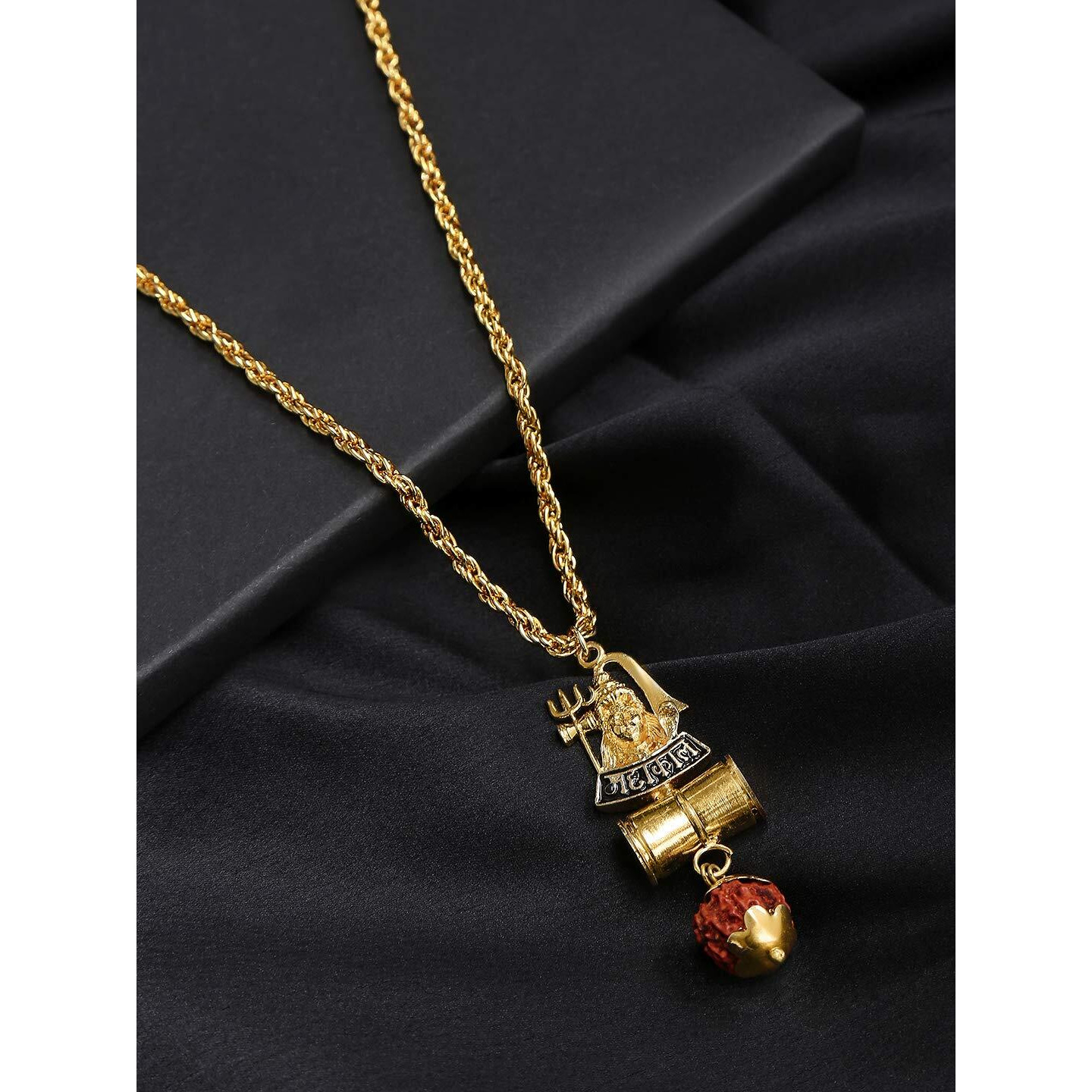 Mahi Brown Non-Precious Metal Lord Shiv/Mahakal Trishul and Damru Religious God Pendant with 20 Inch Chain for Men and Women_PS1101716G