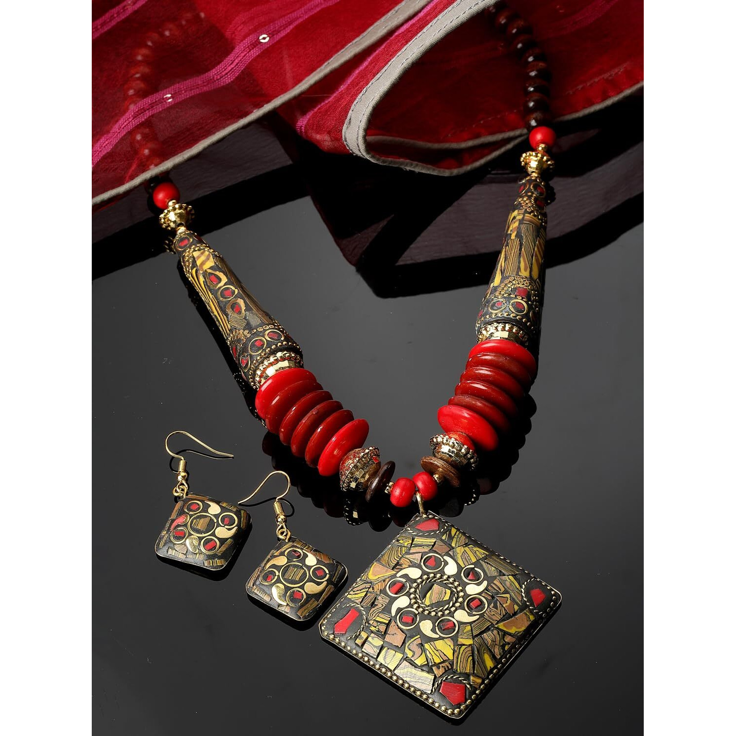 Shining Diva Fashion Latest Stylish Traditional Tibetan Pendant Necklace Oxidised Jewellery Set for Women (15554s)