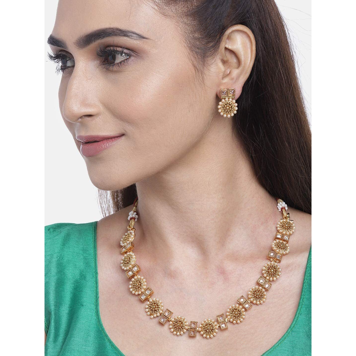 Priyaasi Fancy Stylish Traditional Gold-Plated Jewellery Set for Women - Gold