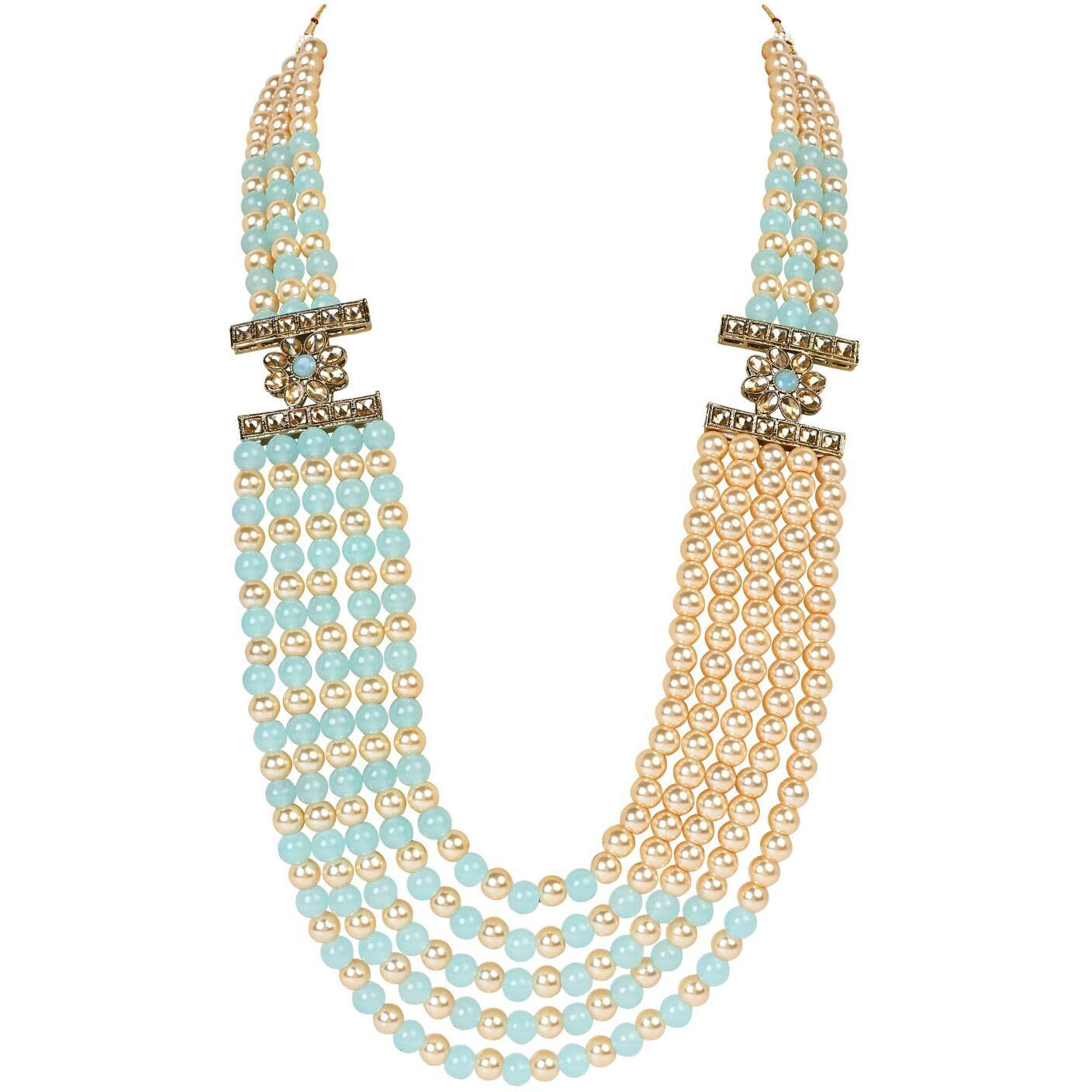 I Jewels 5 Layered Traditional Gold Plated Dulha Moti Mala with Beaded Maharaja Haar/Groom Necklace For Men (MLP31Sb)