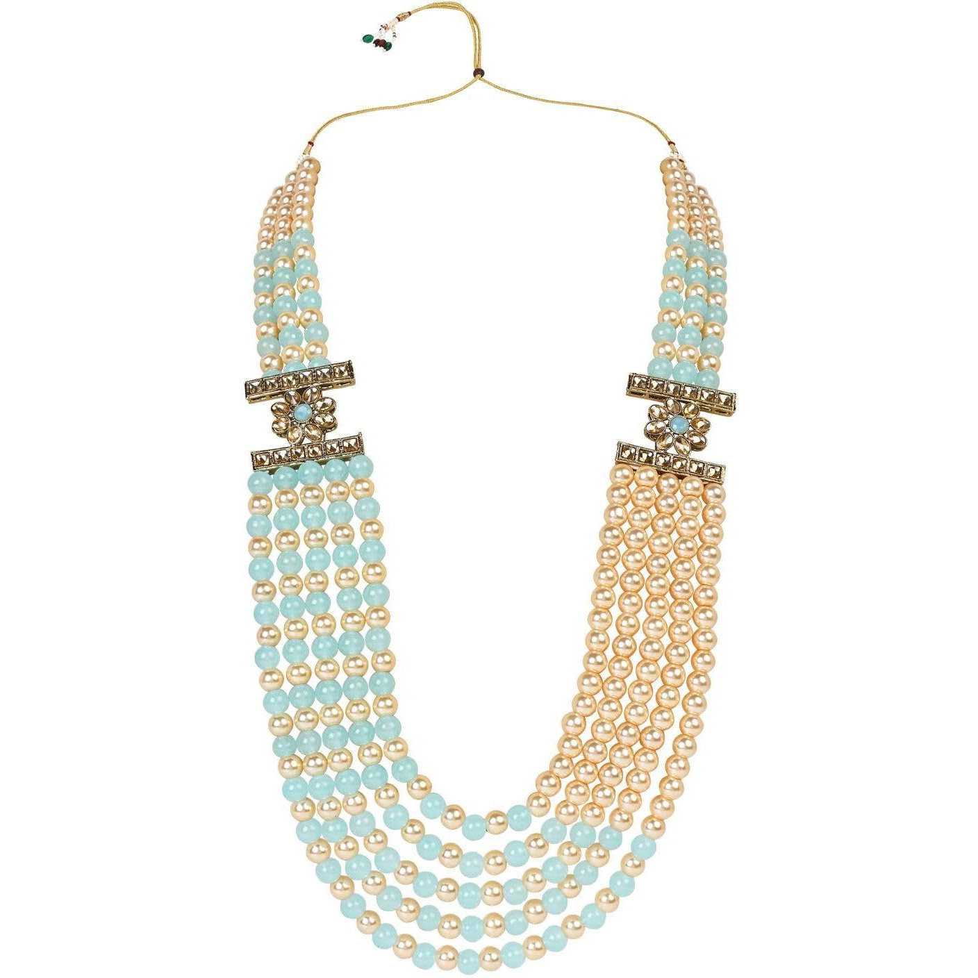 I Jewels 5 Layered Traditional Gold Plated Dulha Moti Mala with Beaded Maharaja Haar/Groom Necklace For Men (MLP31Sb)