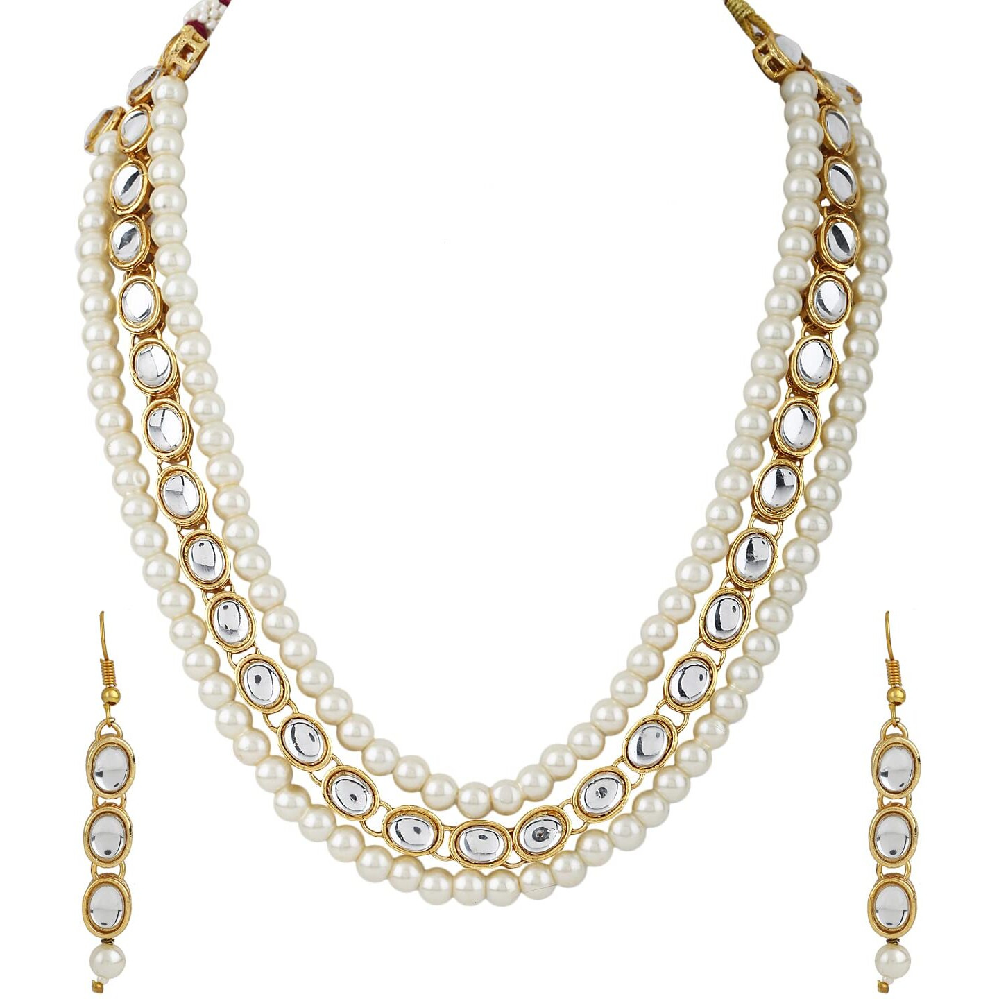 Shining Diva Fashion Latest Stylish Fancy Long Traditional Pearl Kundan Necklace Jewellery Set for Women (12695s), White, One