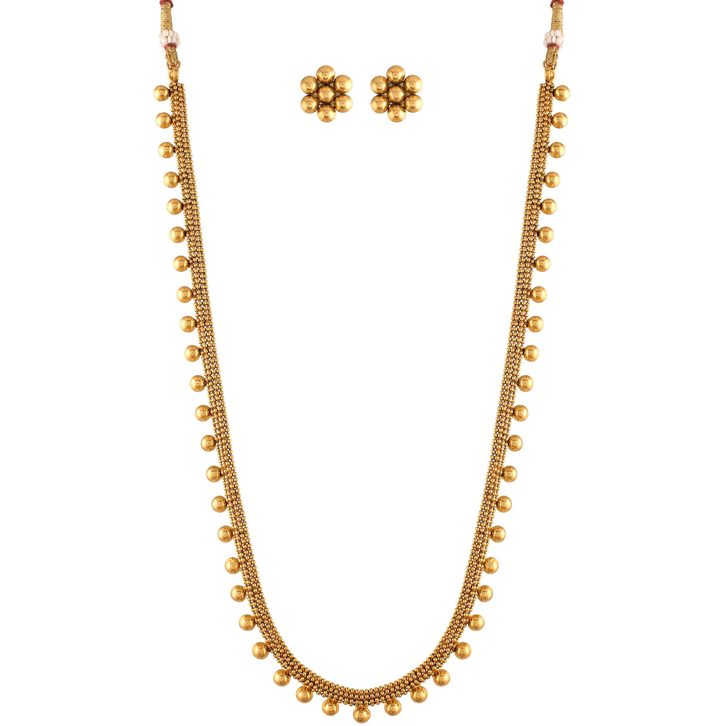I Jewels 18K Gold Plated Traditional Stylish Long Necklace With Earrings For Women & Girls (MC042FL)