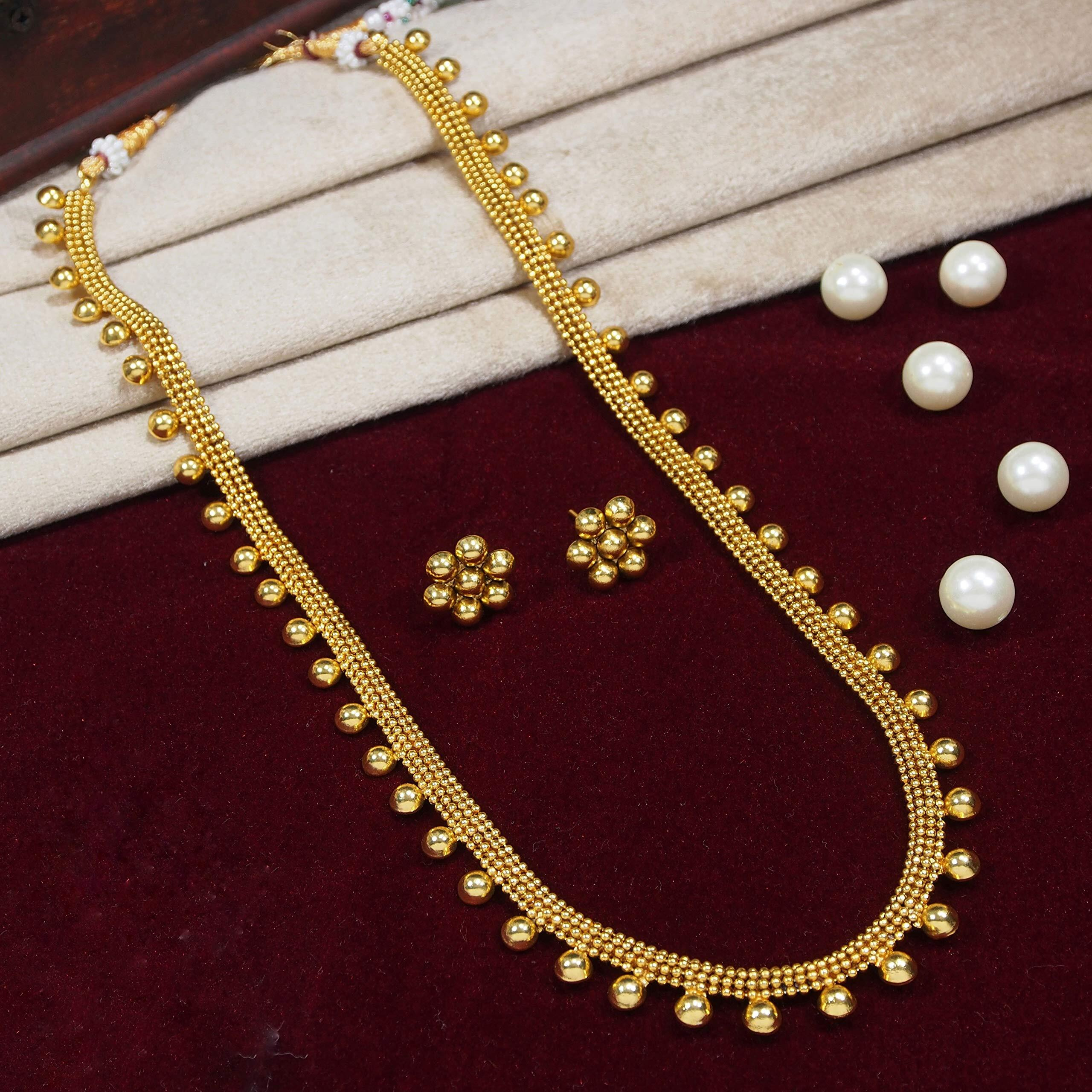 I Jewels 18K Gold Plated Traditional Stylish Long Necklace With Earrings For Women & Girls (MC042FL)