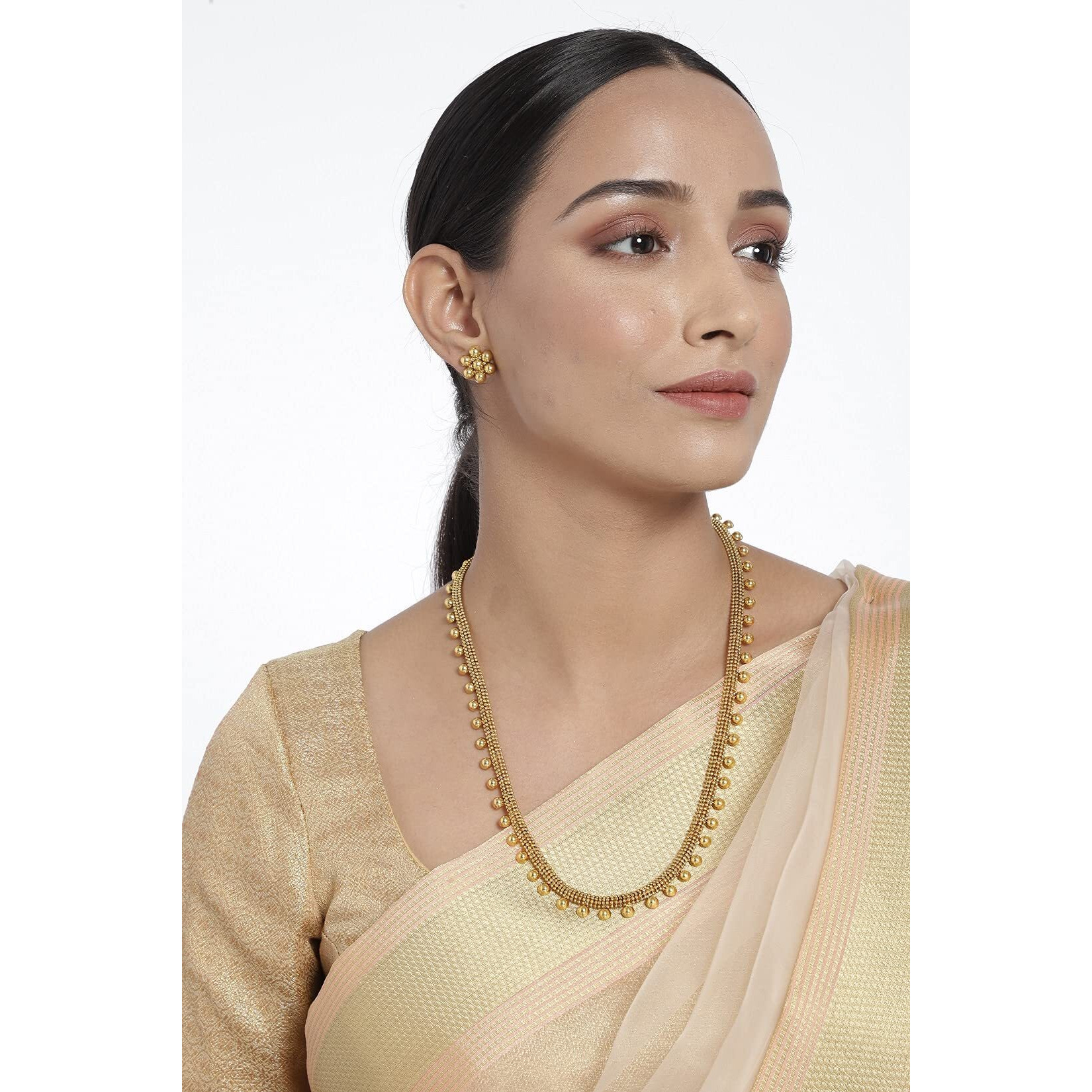 I Jewels 18K Gold Plated Traditional Stylish Long Necklace With Earrings For Women & Girls (MC042FL)