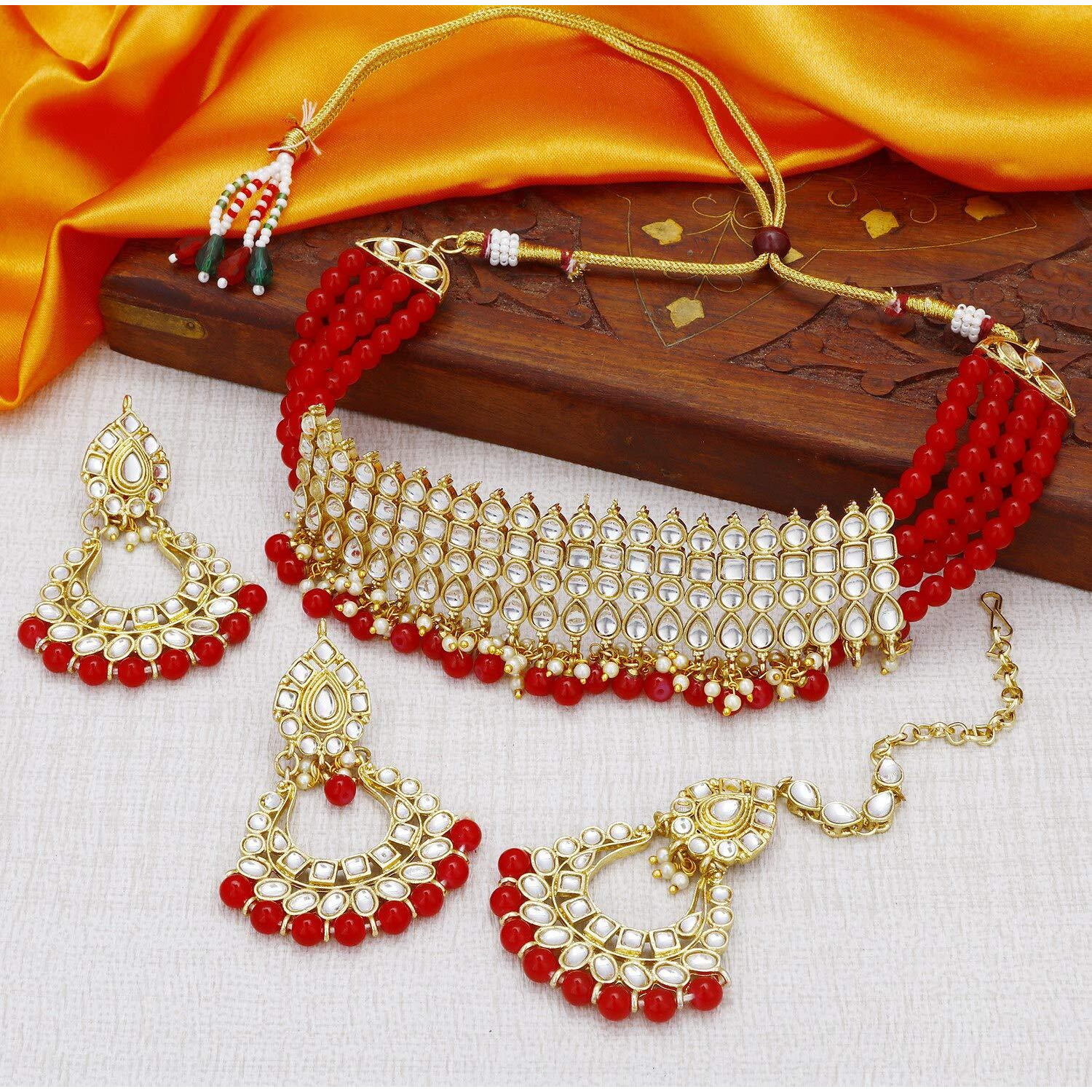 Sukkhi Sensational Pearl Gold Plated Kundan Set of 3 Necklace Combo for Women (SKR48722)