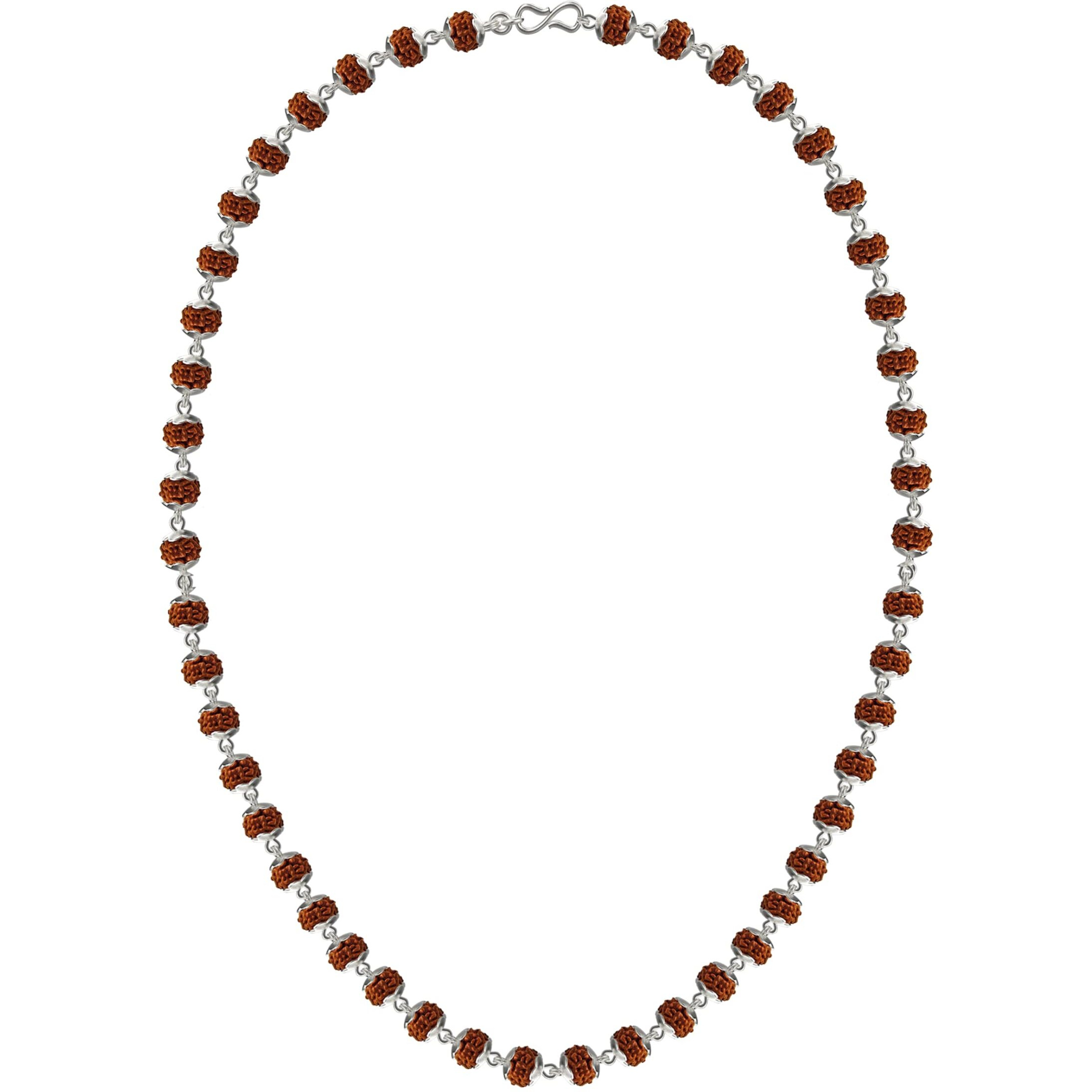 Njels 925 BIS Hallmark Silver Original Rudraksha Mala for Men | 5 Mukhi 6MM Size and 54 Rudraksha Beads | Gemmological Lab Certified Ruthratcham Malai for Men