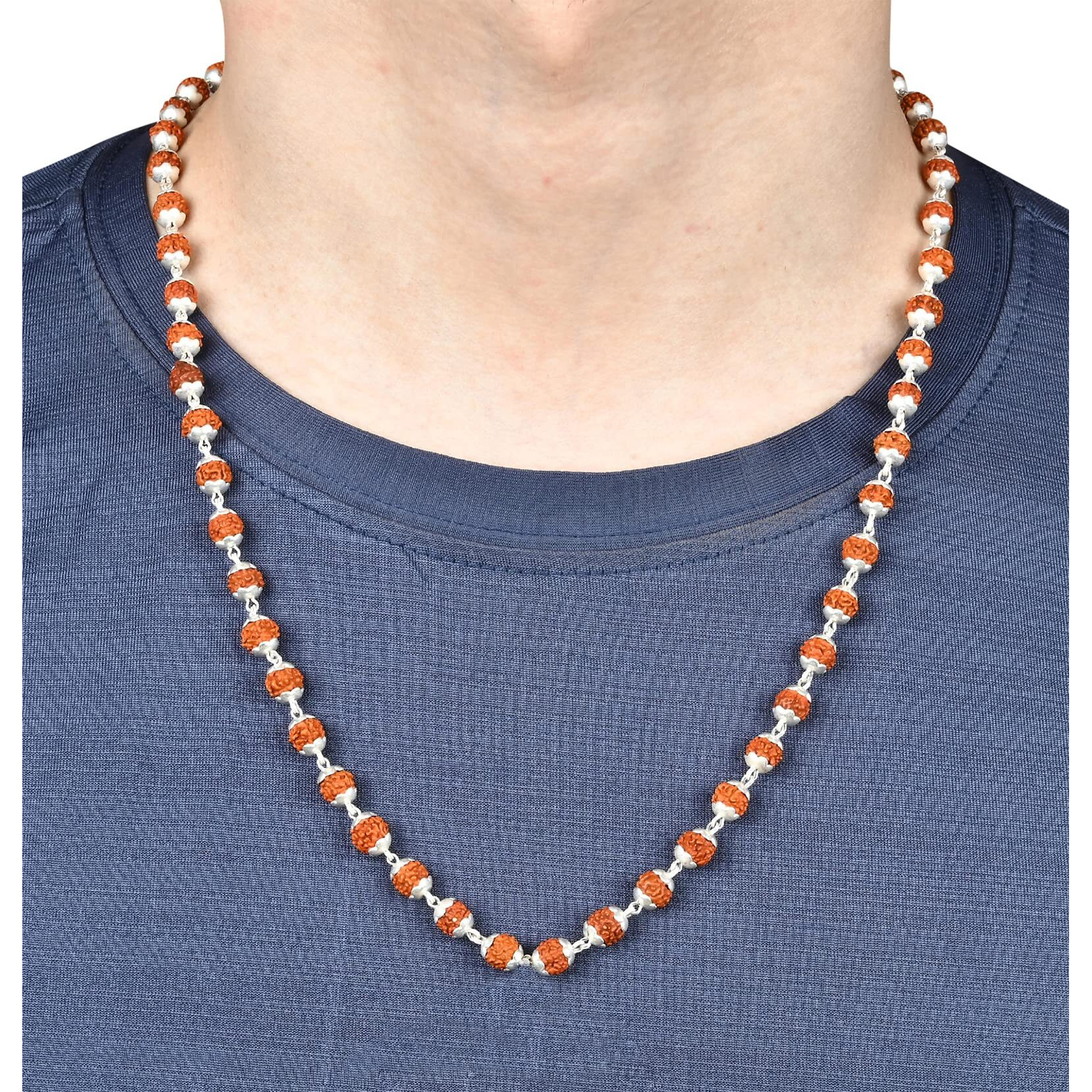 Njels 925 BIS Hallmark Silver Original Rudraksha Mala for Men | 5 Mukhi 6MM Size and 54 Rudraksha Beads | Gemmological Lab Certified Ruthratcham Malai for Men
