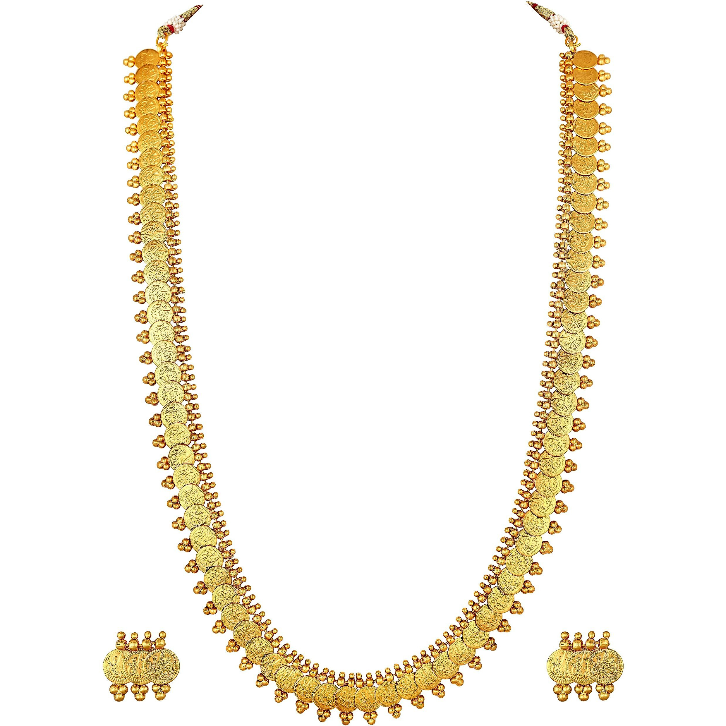Peora Gold Plated South Indian Traditional Bridal Long Maharani Coin Necklace Earrings Jewellery Sets for Women Girls