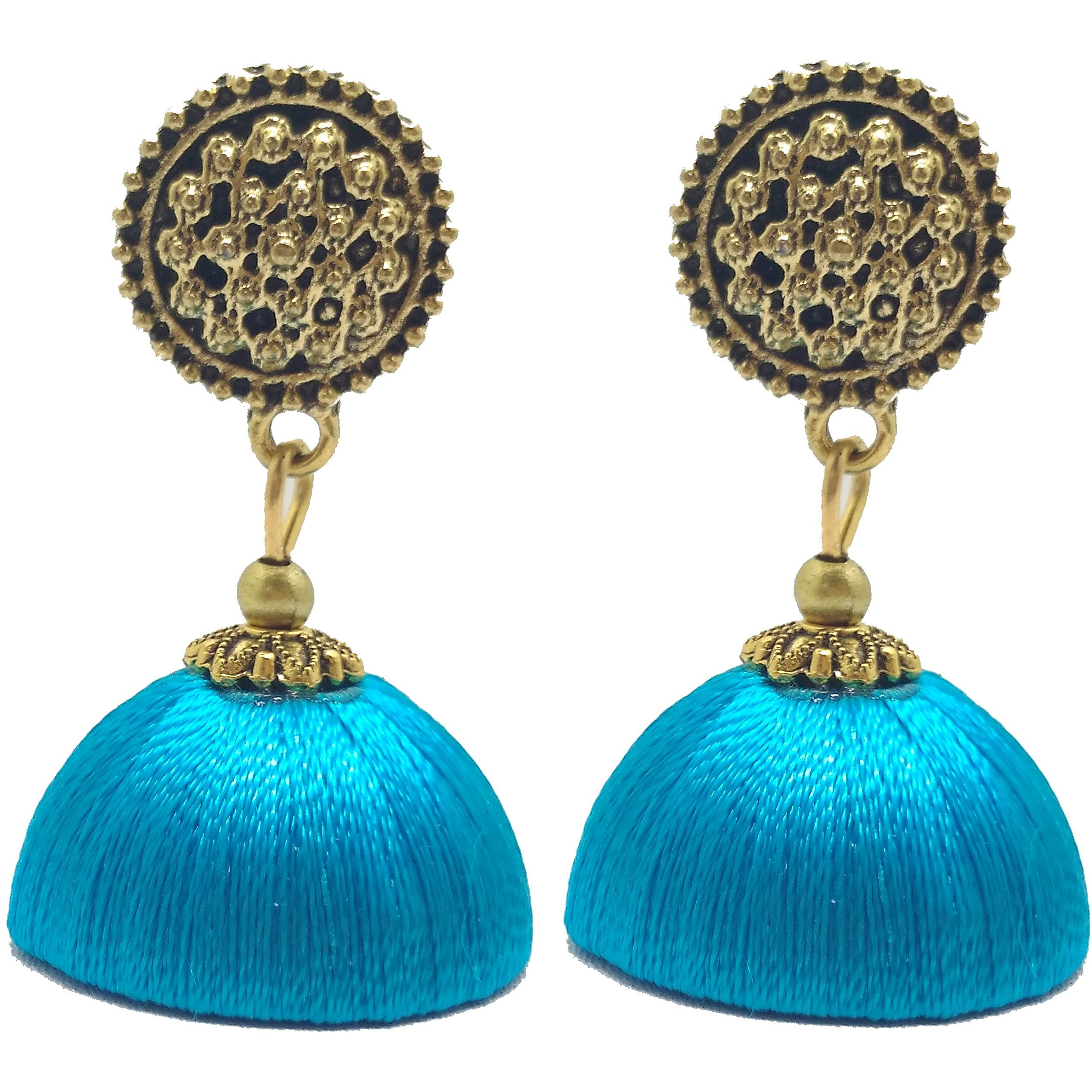 MDS FASHIONS Silk Thread Beads with Antique Net Chakkra Necklace and Earrings set for Beautiful Women (MDS-1073) (Sky Blue)