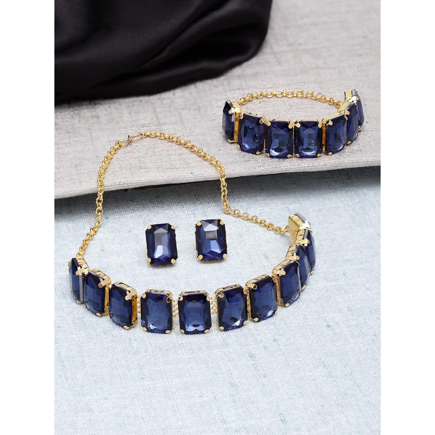 Shining Diva Fashion Latest Choker Design Stylish Traditional Crystal Bracelet Earrings Necklace Jewellery Set for Women (12431s), style01, one