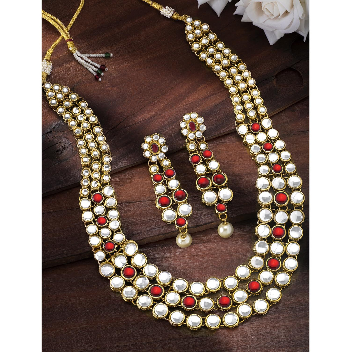 Peora Traditional Gold Plated Anuskha Sharma Inspired Kundan Long Necklace with Earring Jewellery Set for Women
