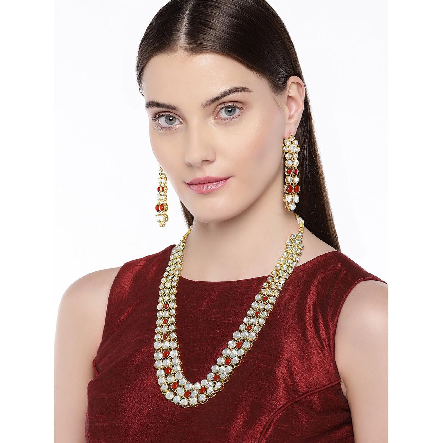 Peora Traditional Gold Plated Anuskha Sharma Inspired Kundan Long Necklace with Earring Jewellery Set for Women