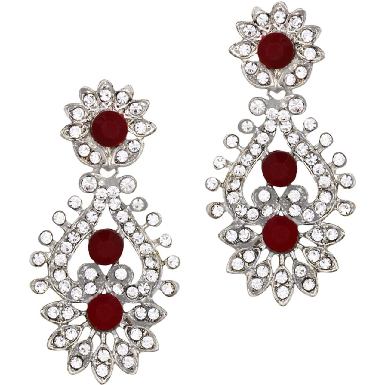 Atasi International Rhodium Plated Ruby Red Kundan Necklace Set with Earrings and Maang Tikka (MR5380) For Women