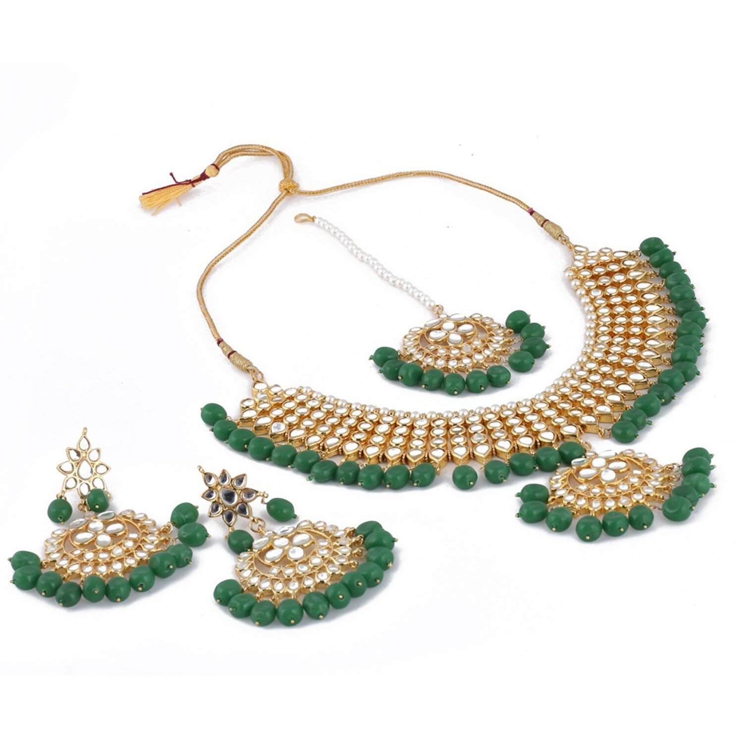 Shining Diva Jewelry Gold Plated Kundan Wear Traditional Necklace Set with Earrings for Women and Girls (Green)(9607s)