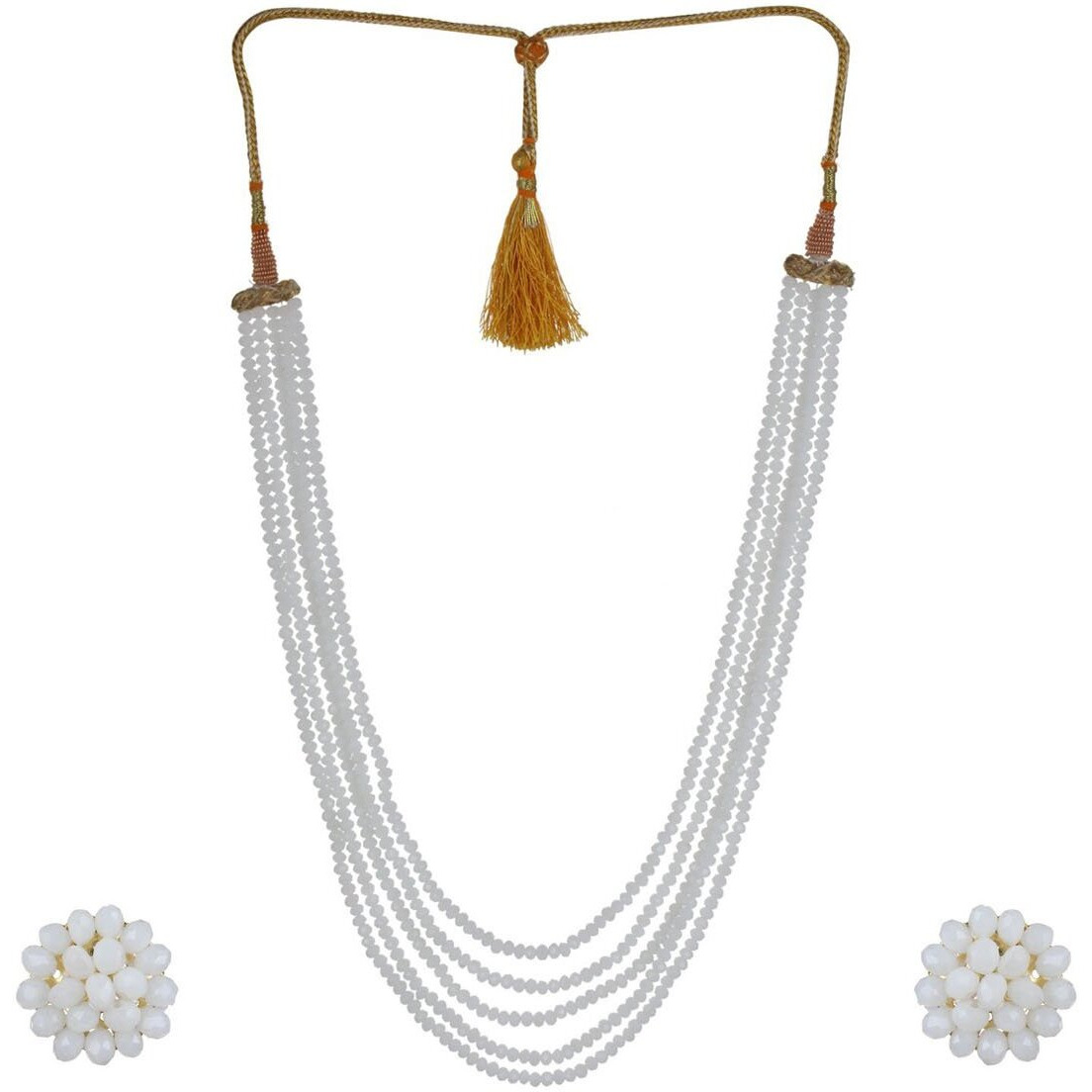 Karatcart White Crystal Beads Multi-Strand Necklace Set For Womens