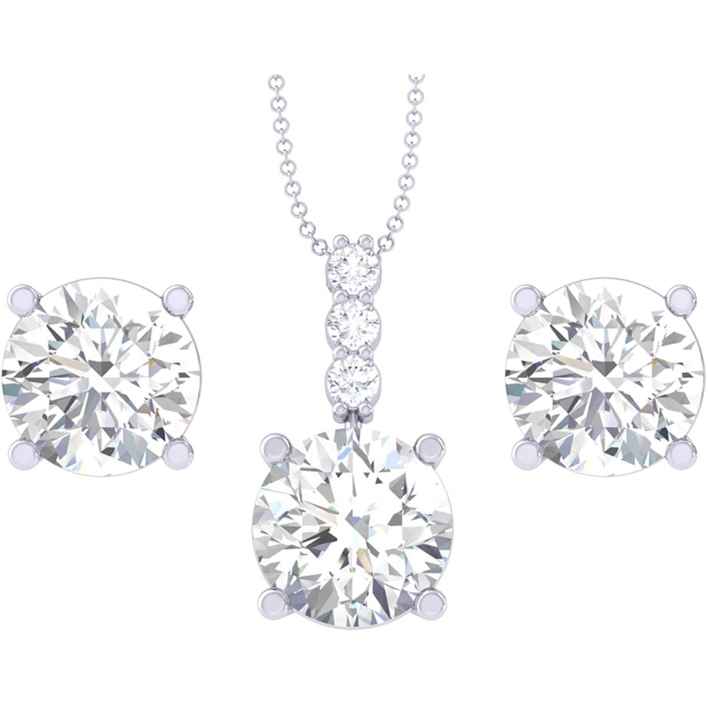 Clara 925 Sterling Silver Round Solitaire Pendant Earring Chain Jewellery Set | Rhodium Plated, Swiss Zirconia | Gift for Women & Girls