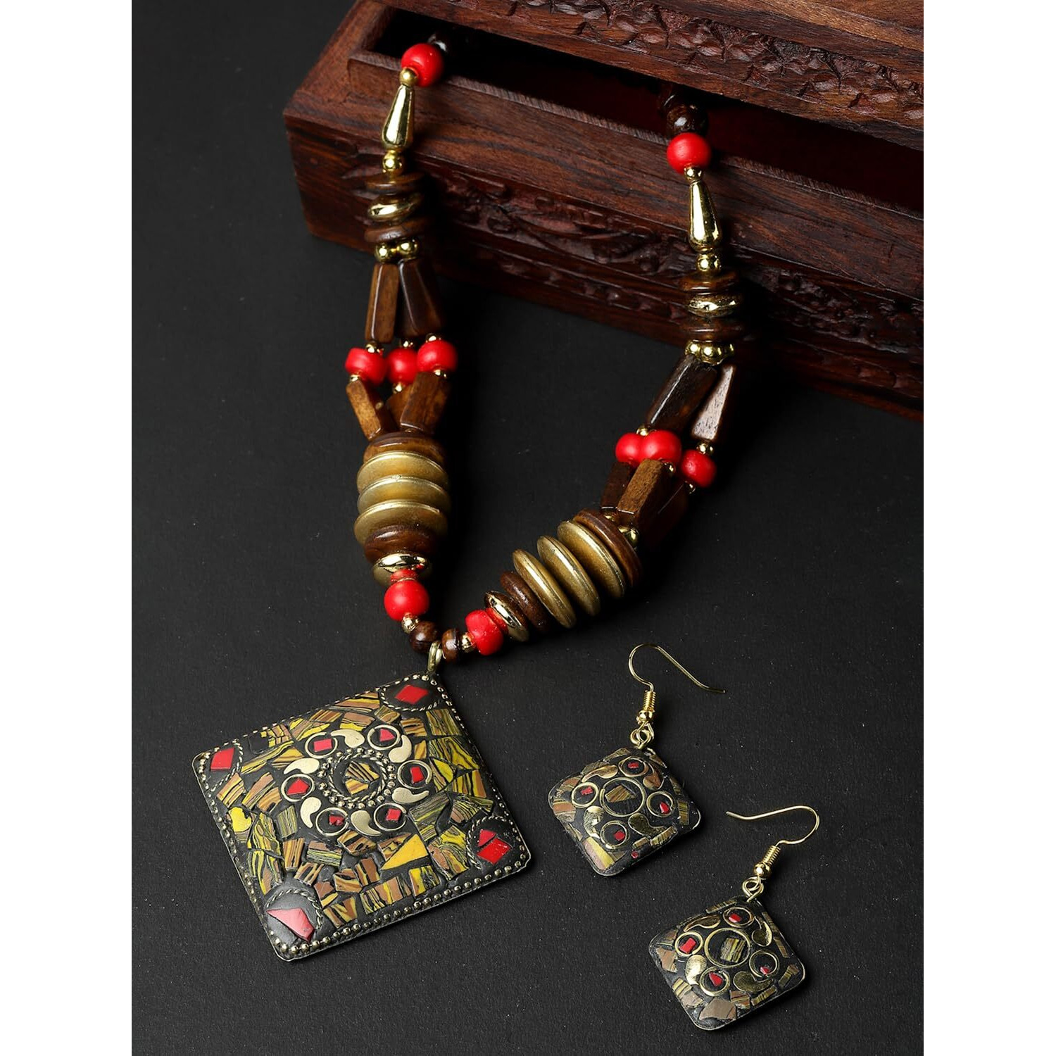 Shining Diva Fashion Latest Stylish Traditional Tibetan Pendant Necklace Oxidised Jewellery Set for Women (15550s)