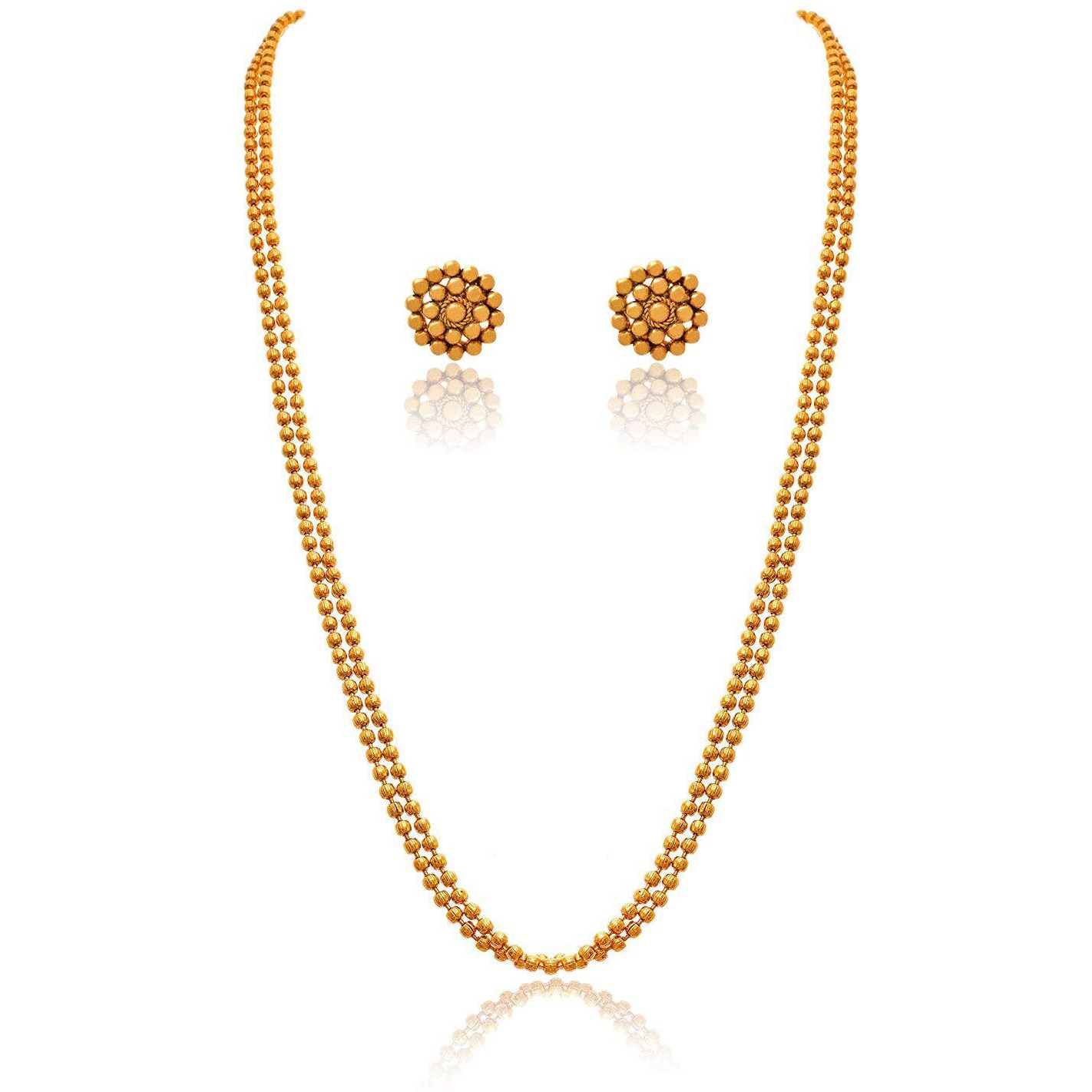 JFL - Jewellery for Less Traditional Ethnic Yellow One g 2 Layer Gold Plated Beaded Chain Long Necklace Set with Stud Earring for Women (30 Inch),Valentine