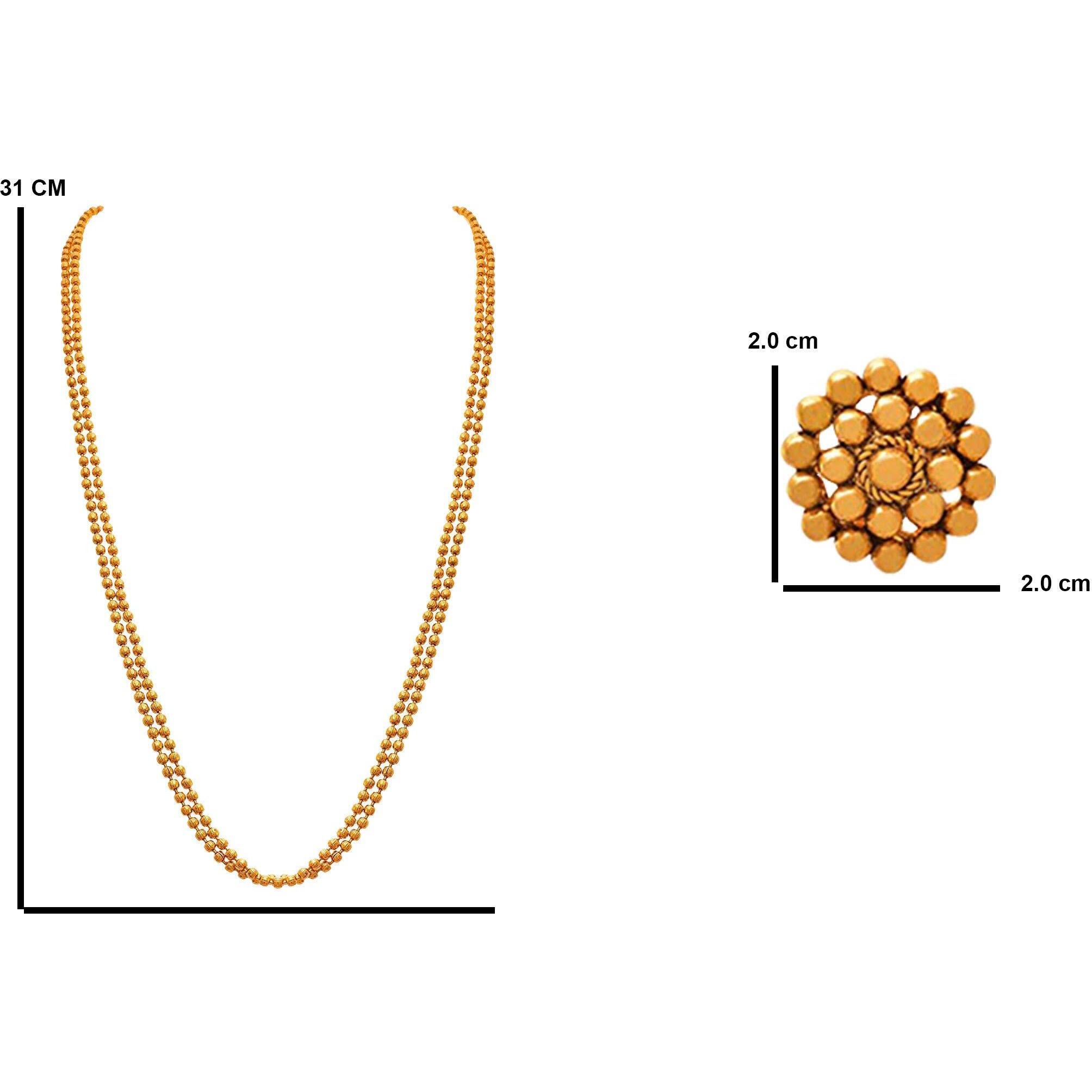 JFL - Jewellery for Less Traditional Ethnic Yellow One g 2 Layer Gold Plated Beaded Chain Long Necklace Set with Stud Earring for Women (30 Inch),Valentine