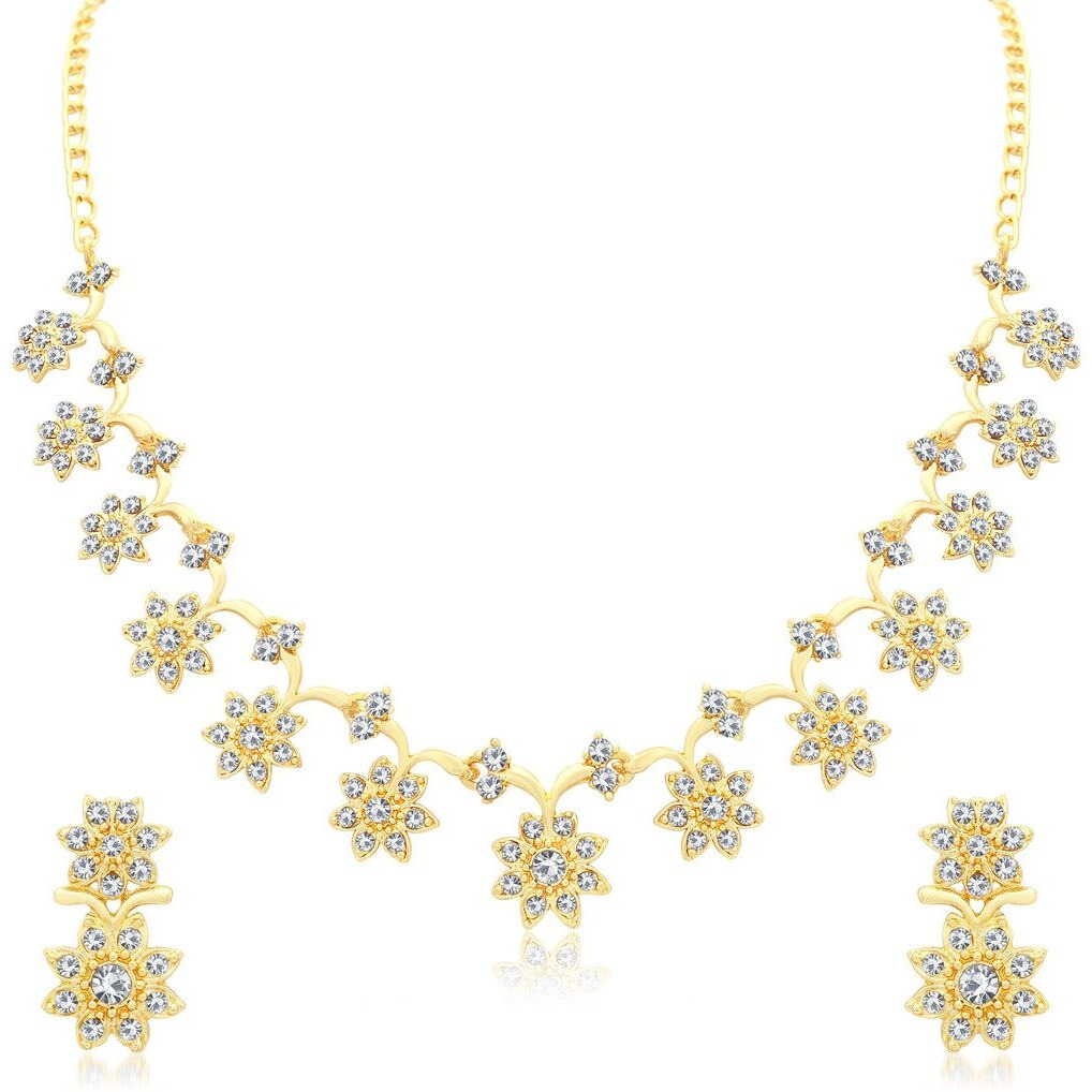 Sukkhi Glossy Gold Plated Wedding Jewellery Austrian Diamond Necklace Set For Women (N71439GLDPAP600)