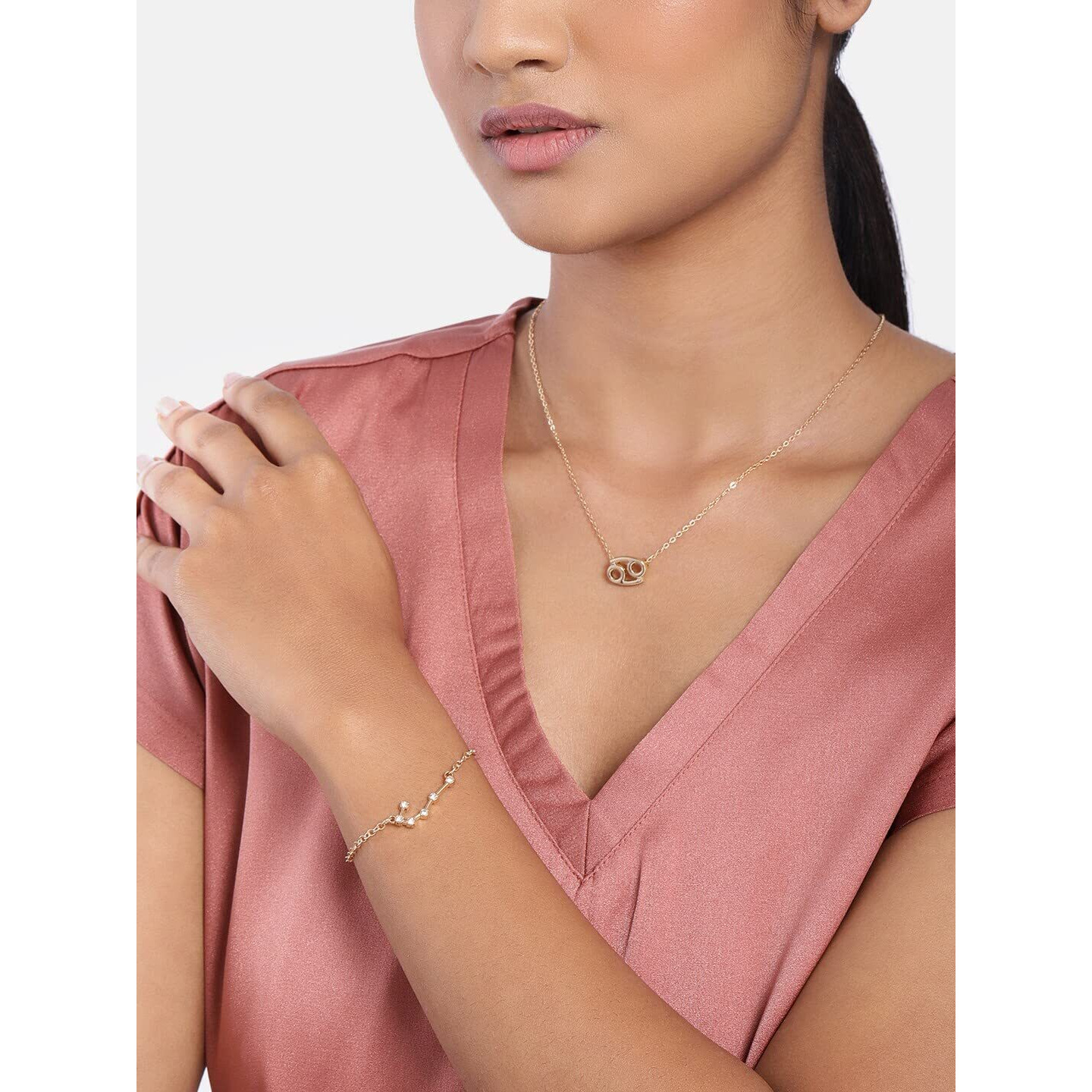 Peora Cancer Horoscope Zodiac Sign Pendant Necklace & Bracelet Combo Set Constellations Jewellery