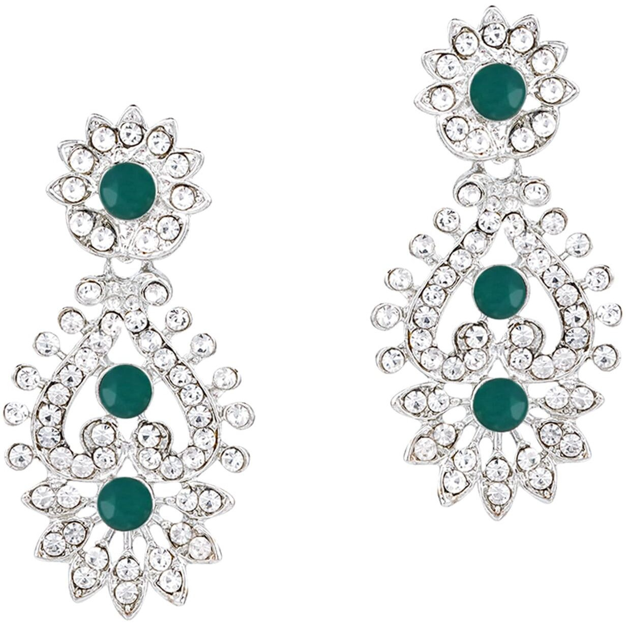 Atasi International Rhodium Plated Green Kundan Necklace Set with Earrings and Maang Tikka (RDG5380)