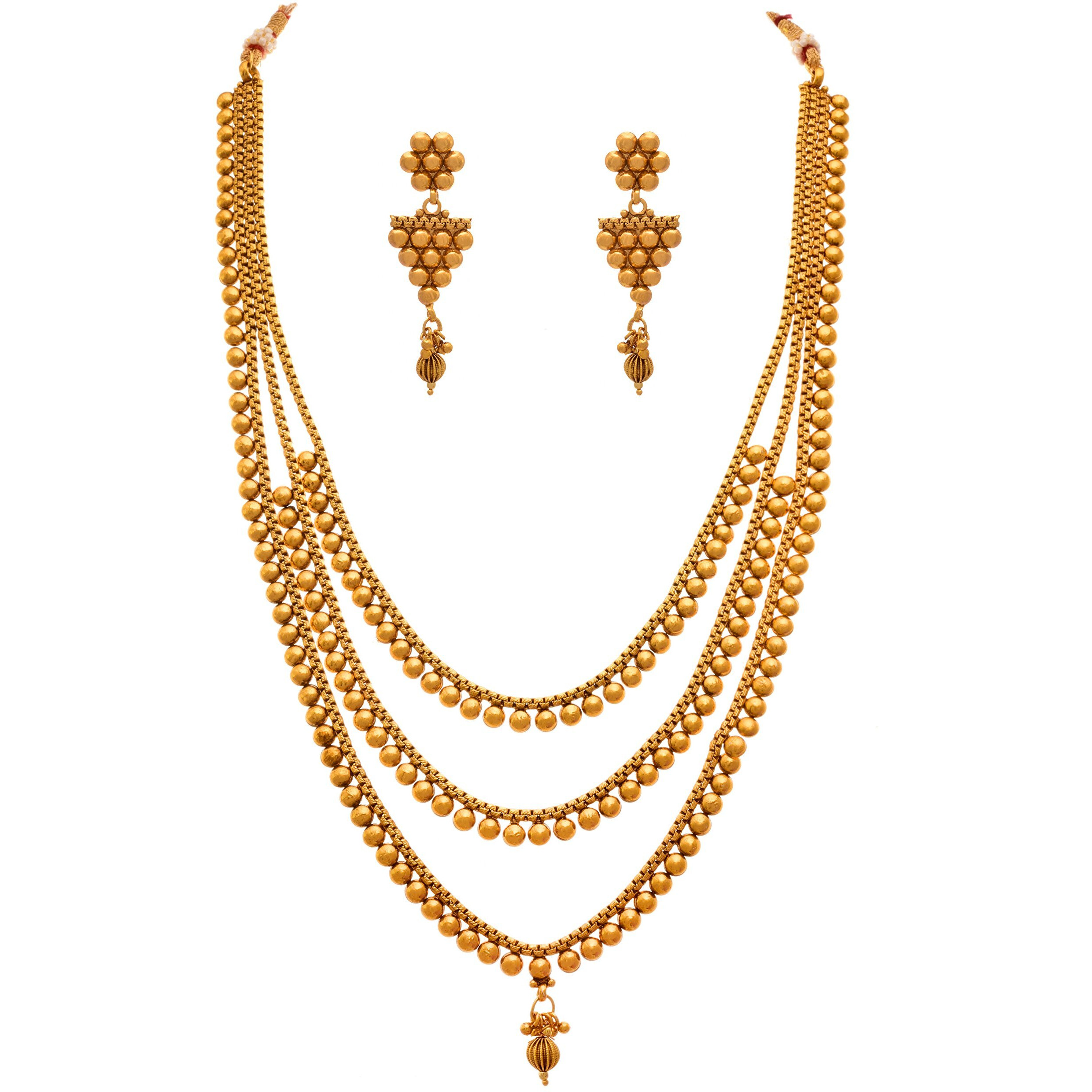 JFL - Jewellery for Less Ethnic 1 g Yellow Gold Plated 3 Layer Necklace Set for Women,Valentine