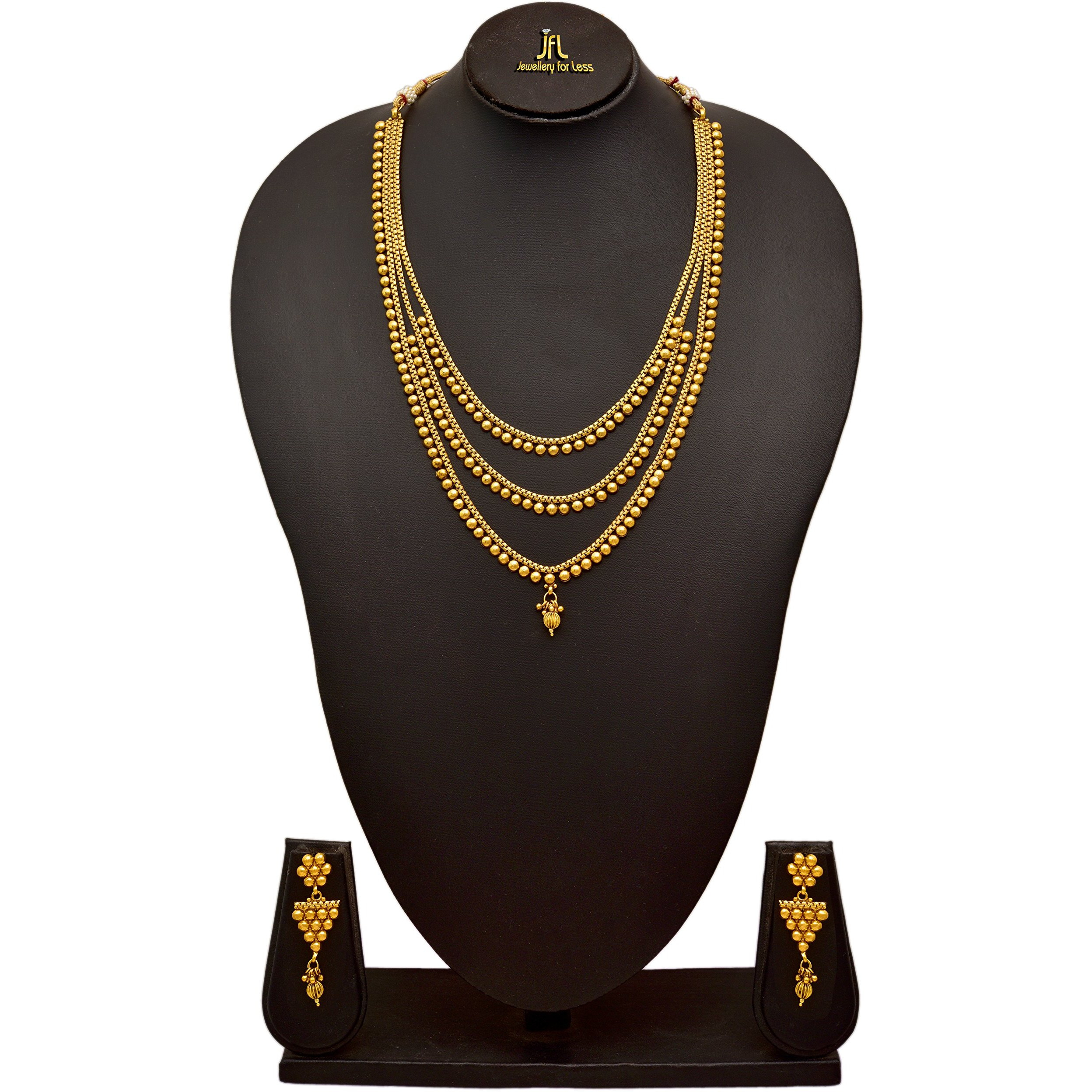 JFL - Jewellery for Less Ethnic 1 g Yellow Gold Plated 3 Layer Necklace Set for Women,Valentine
