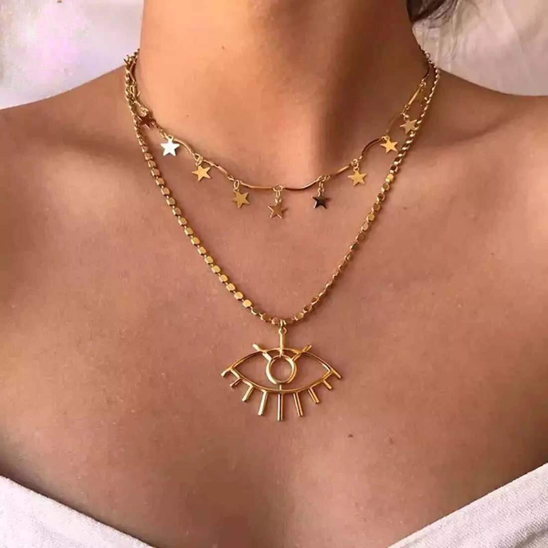 Jewels Galaxy Gold Plated Trending Lock Inspired Layered Necklace Set (Design 8) (CT-NCKK-44168)