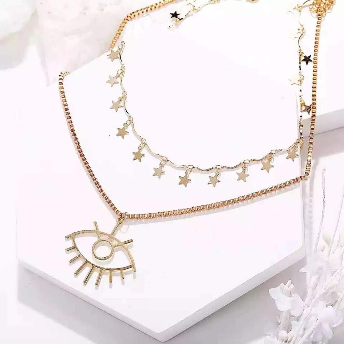 Jewels Galaxy Gold Plated Trending Lock Inspired Layered Necklace Set (Design 8) (CT-NCKK-44168)