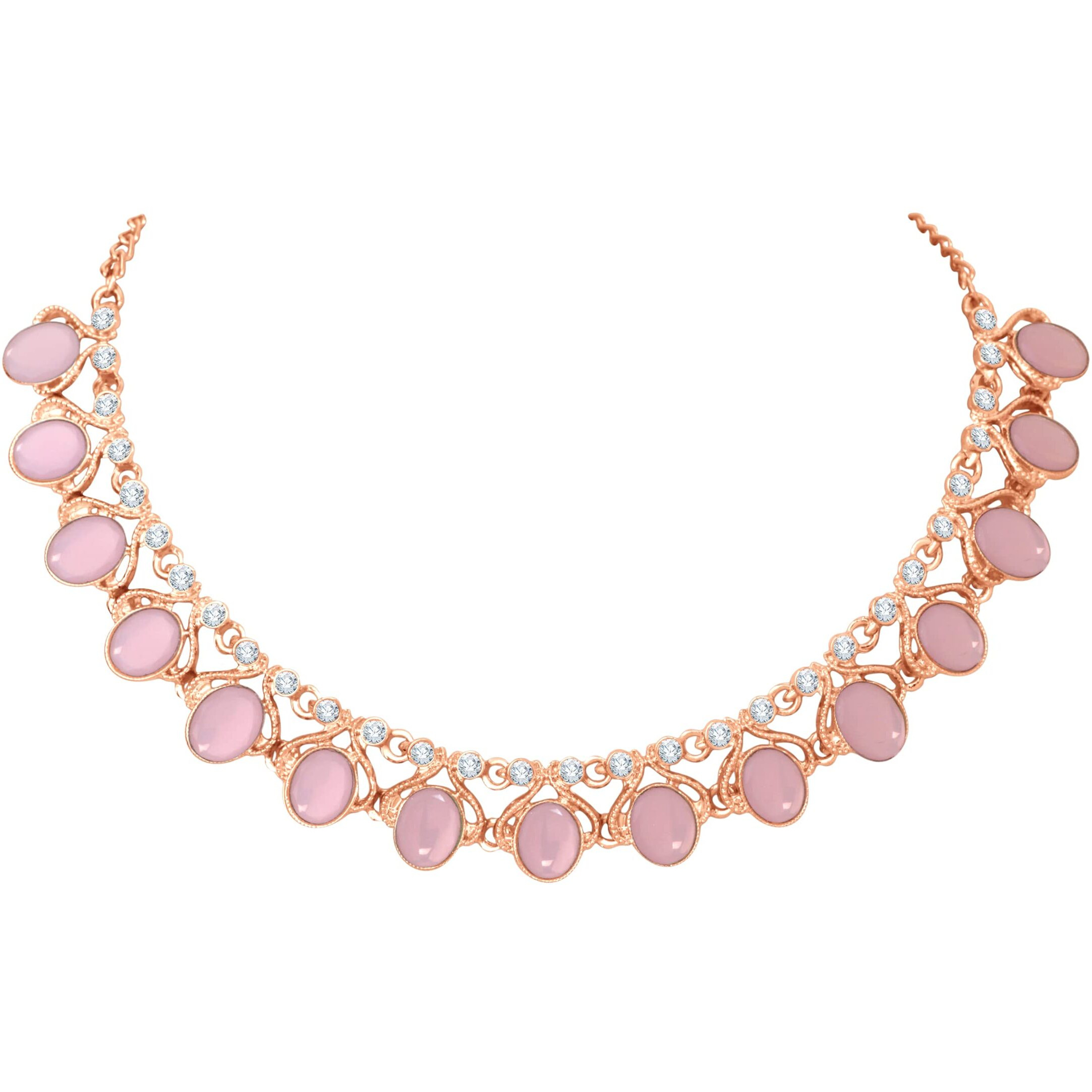 Atasi International Rose Gold Plated Pastel Pink Monlisa Stone Necklace with Earrings for Women - Jewellery Set for Party, Wedding, Engagement (RGMP5706)