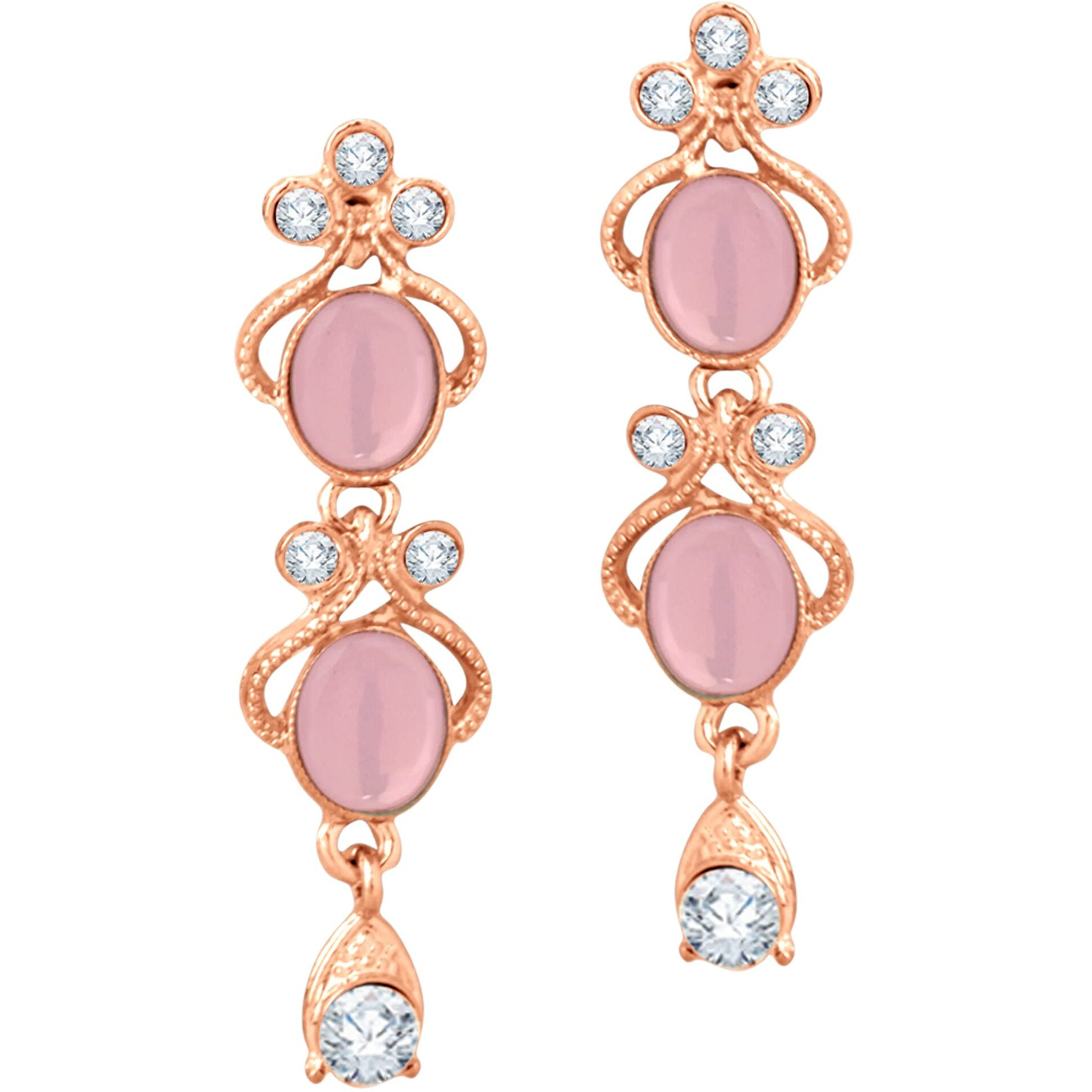 Atasi International Rose Gold Plated Pastel Pink Monlisa Stone Necklace with Earrings for Women - Jewellery Set for Party, Wedding, Engagement (RGMP5706)