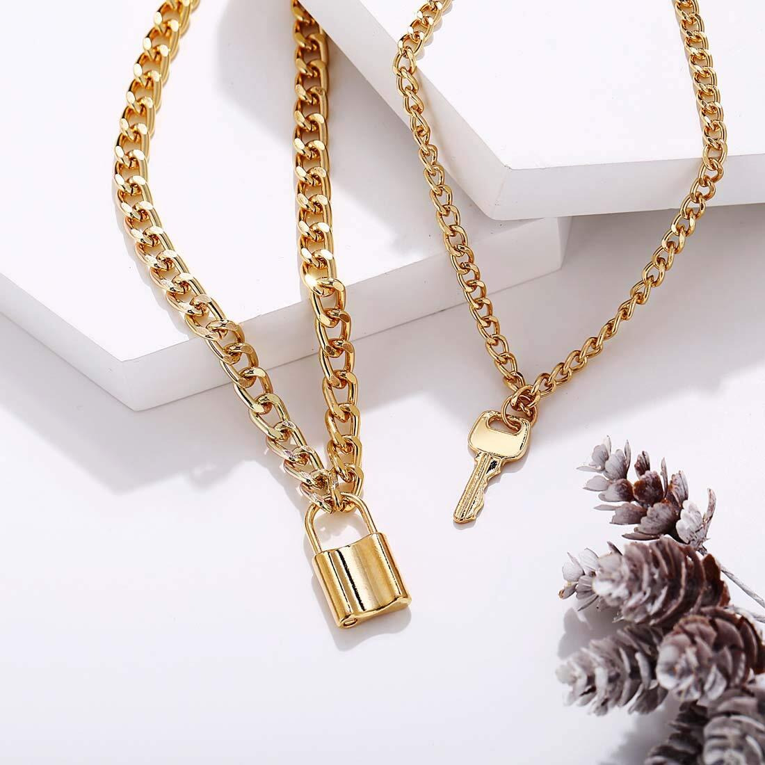 Jewels Galaxy Gold Plated Trending Lock Inspired Layered Necklace Set (Design 6) (CT-NCKK-44166)