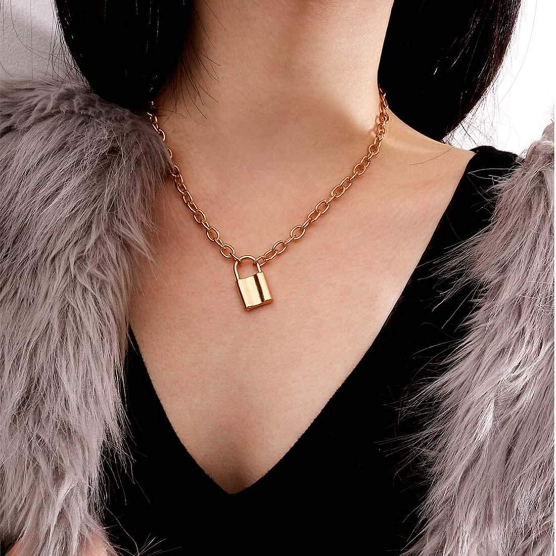 Jewels Galaxy Gold Plated Trending Lock Inspired Layered Necklace Set (Design 9) (CT-NCKK-44169)