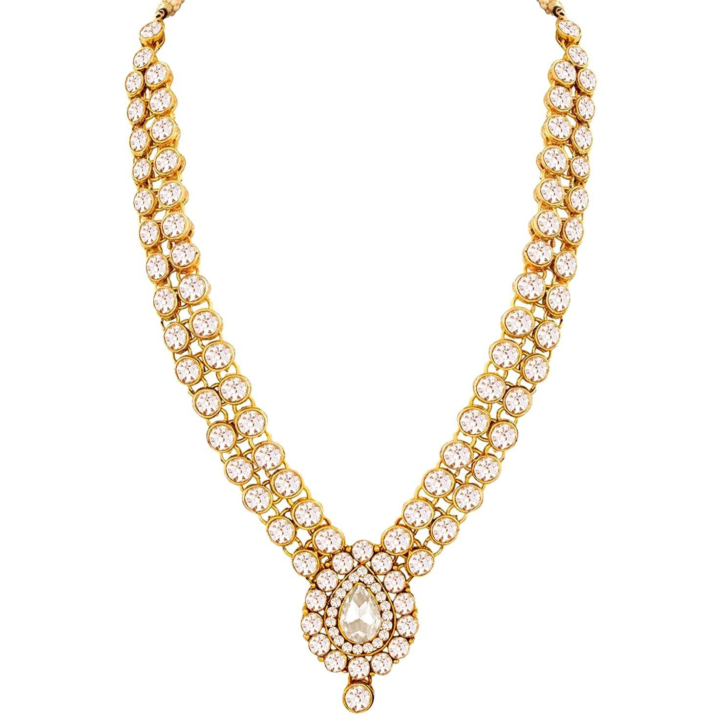 I Jewels Traditional Gold Plated Jewellery Set with Maang Tikka for Women IJ244W (White)