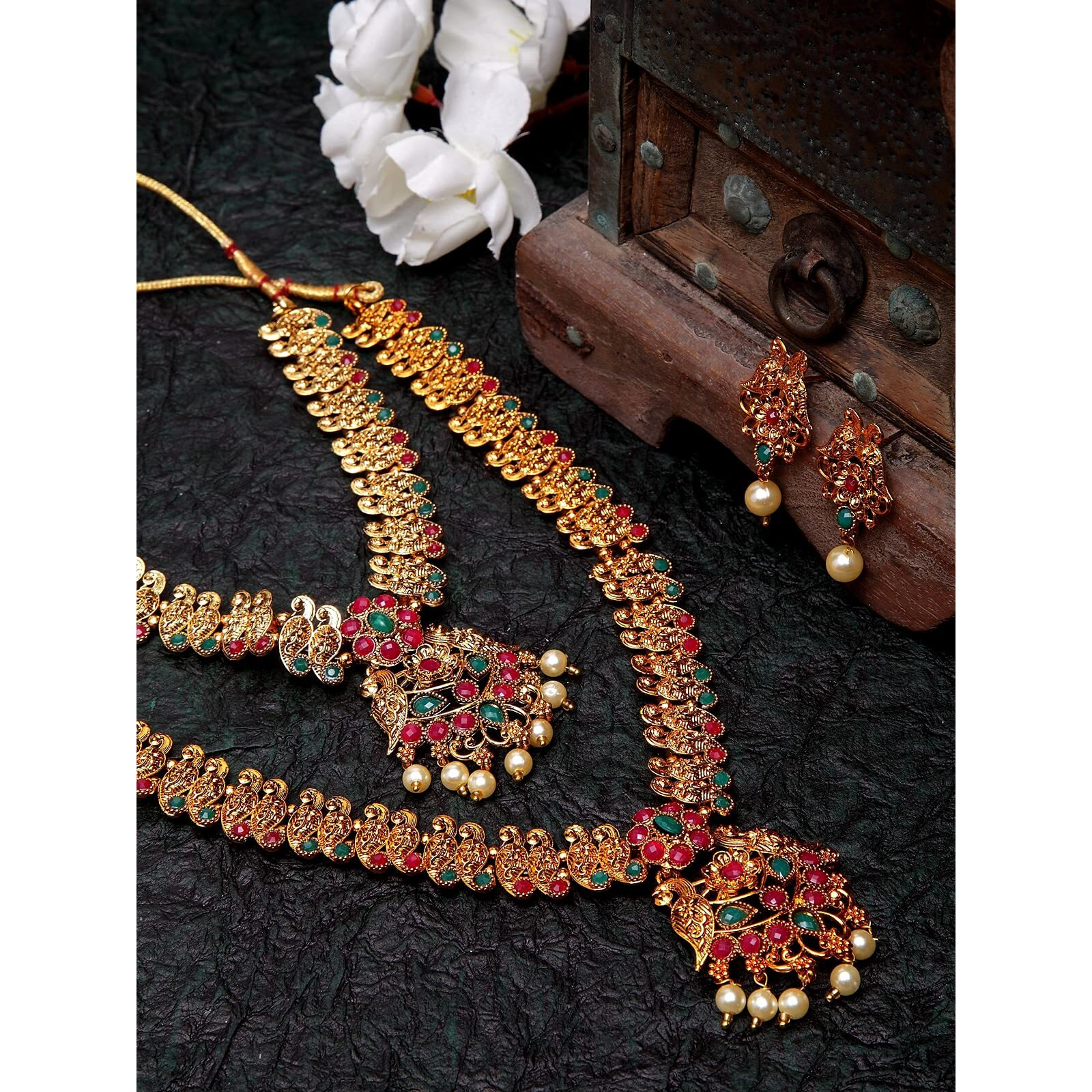 Shining Diva Fashion Latest Combo Design Pearl Necklace Set for Women Traditional Gold Plated Jewellery Set for Women (Multicolor) (10599s)