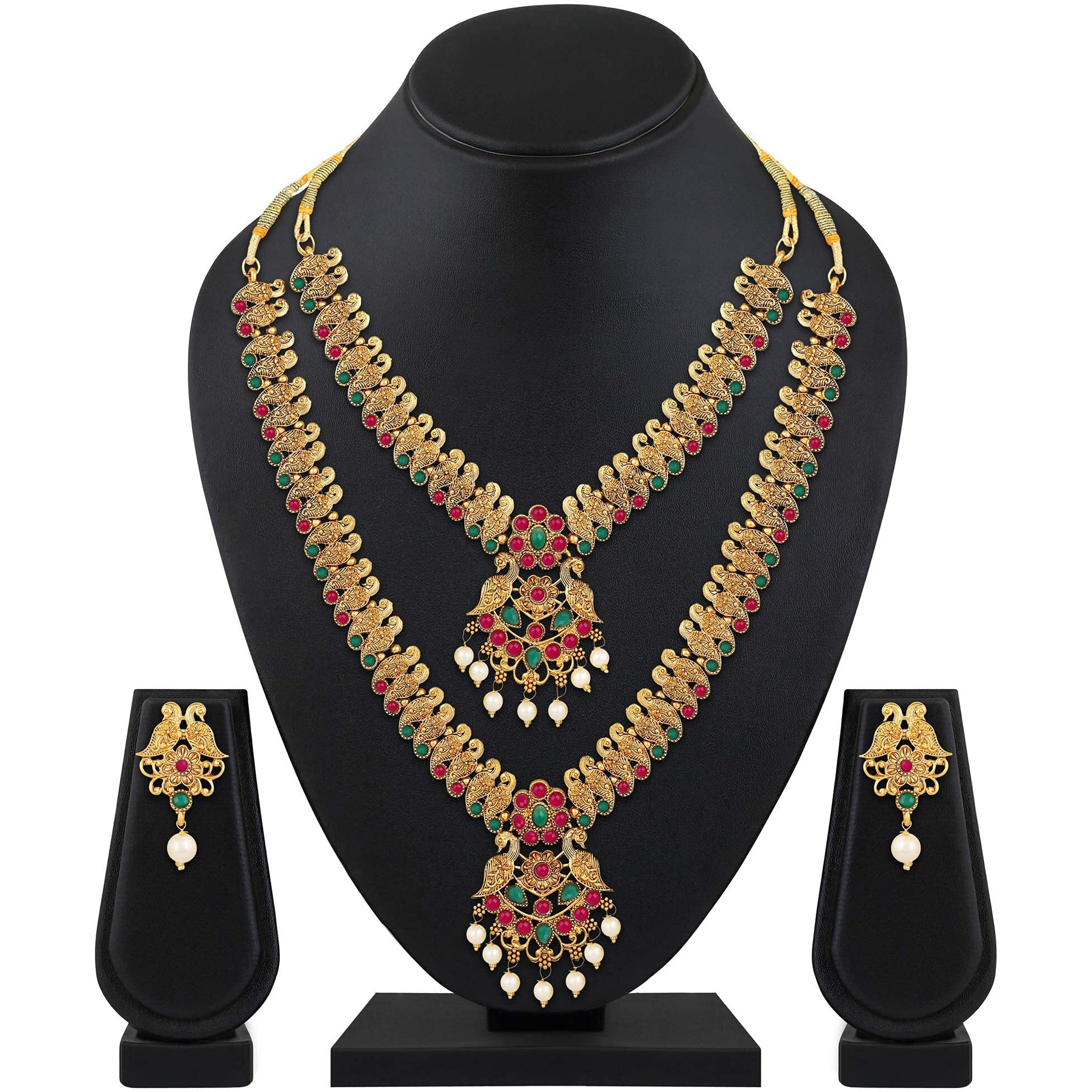 Shining Diva Fashion Latest Combo Design Pearl Necklace Set for Women Traditional Gold Plated Jewellery Set for Women (Multicolor) (10599s)