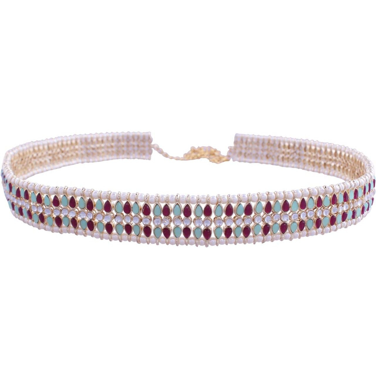 I Jewels 18K Gold Plated Traditional Ethnic Multicolour Kundan Studded Adjustable Kamarband/Belly Chain/Kandora/Wait Belt For Women (B032QG)