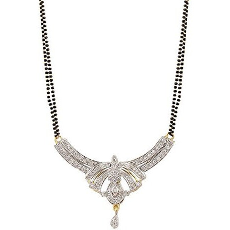 ZENEME Mangalsutra American Diamond Gold Plated Pendant Jewellery with Chain and Earrings for Women (Design-11)