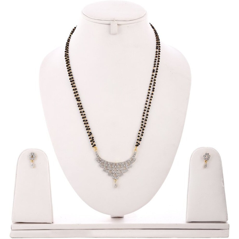 ZENEME Mangalsutra American Diamond Gold Plated Pendant Jewellery with Chain and Earrings for Women (Design-14)