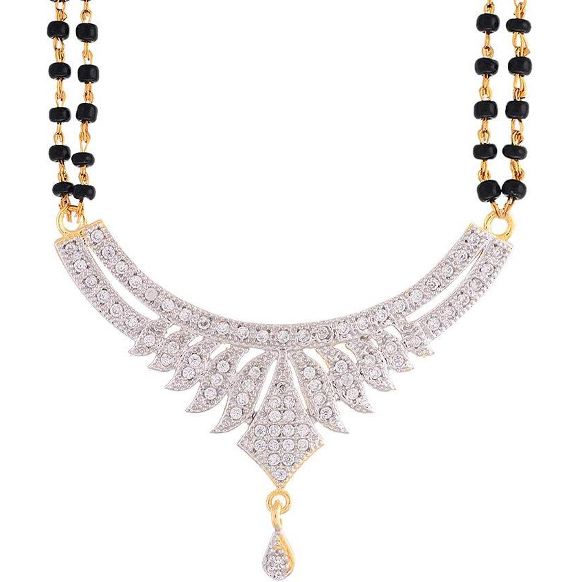 ZENEME Mangalsutra American Diamond Gold Plated Pendant Jewellery with Chain and Earrings for Women (Design-1)
