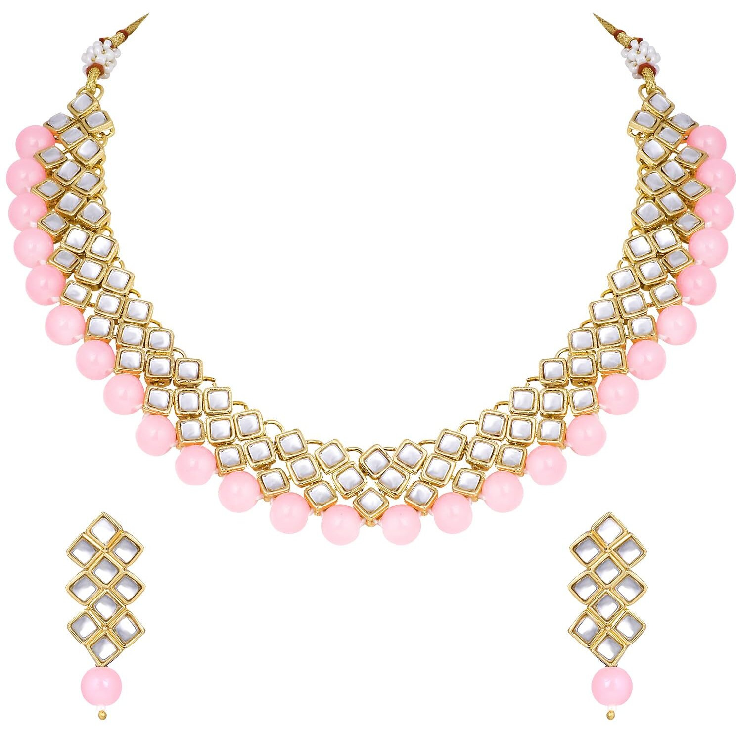 Peora Gold Plated Indian Ethnic Kundan Pearl Fancy Bridal Traditional Choker Necklace Jewellery Set with Dangle Earrings for Women