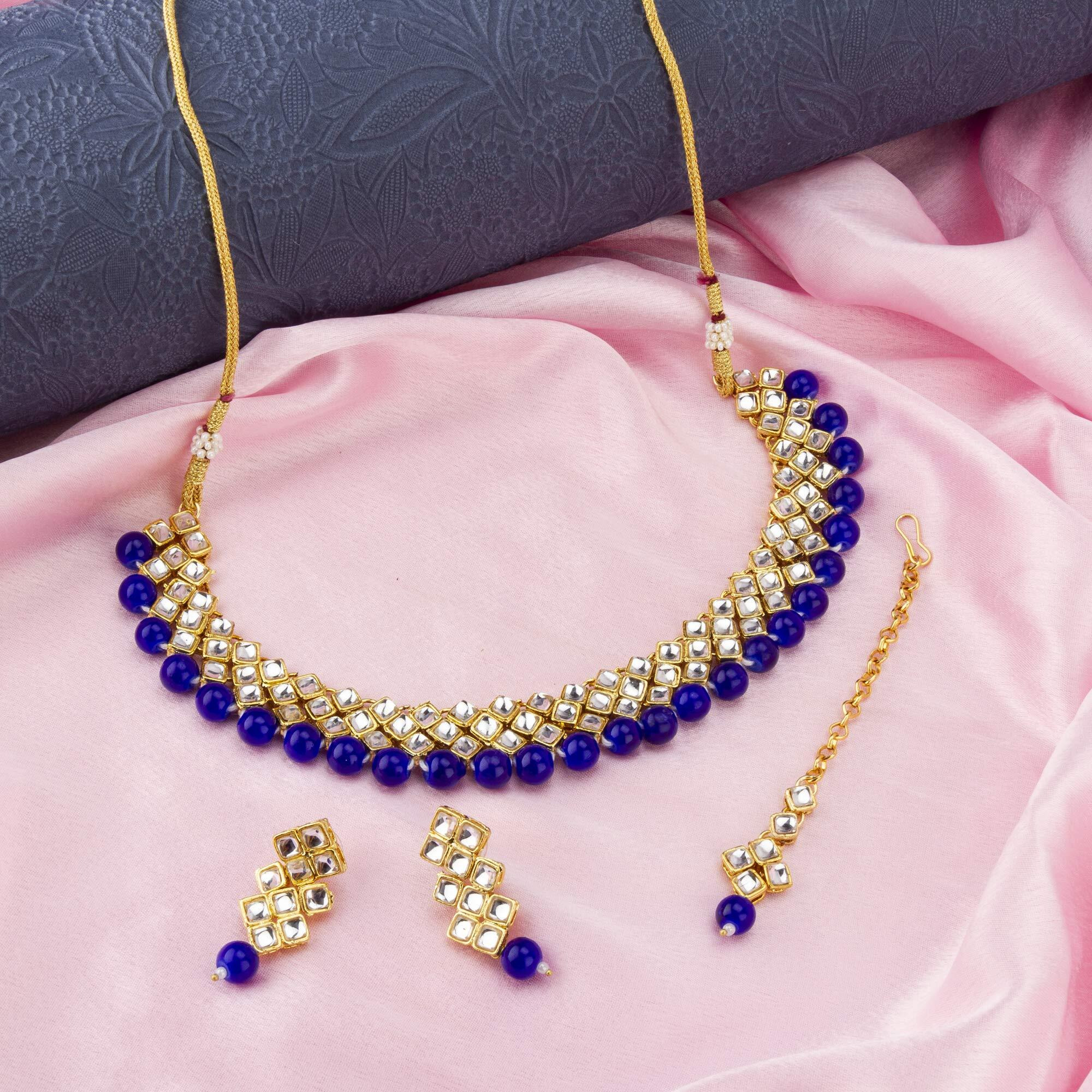 Jewels Galaxy Designer Kundan & Pearl Gold Plated Jewellery Set for Women/Girls (Design 7) (CT-NCKK-44134)