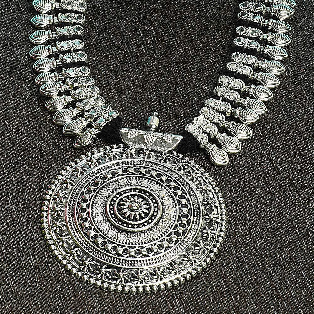 Shining Diva Fashion Latest Oxidised Silver Antique Design Necklace Jewellery Set for Women (rrsd12011s), design3-black, one