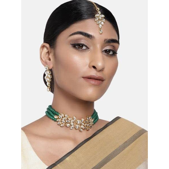 I Jewels Gold Plated Traditional Stone Pearl Choker Necklace Jewellery Set For Women/Girls (ML285G)