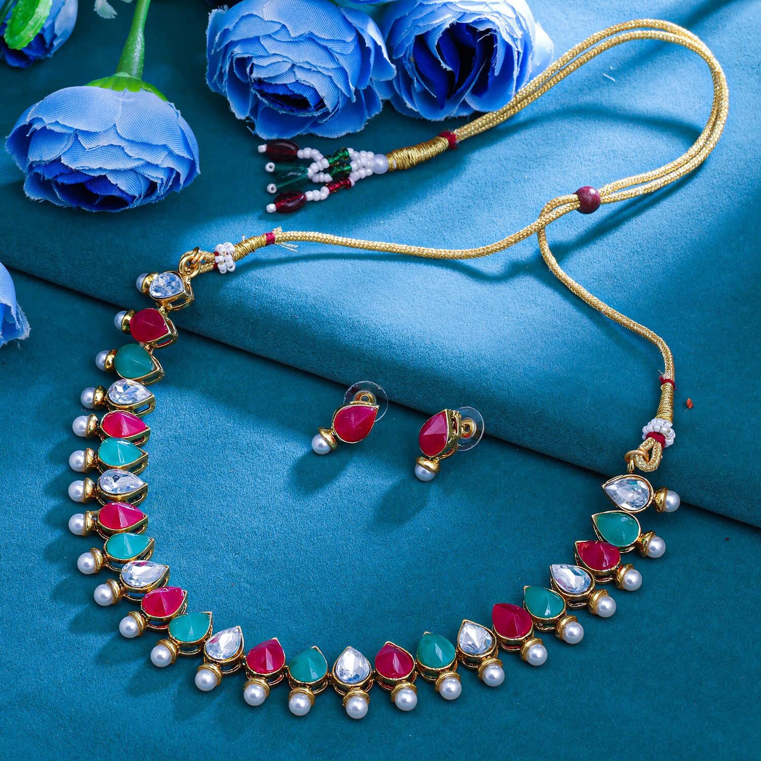 Sukkhi Intriguing Gold Plated Choker Necklace Set for Women (NS104317)